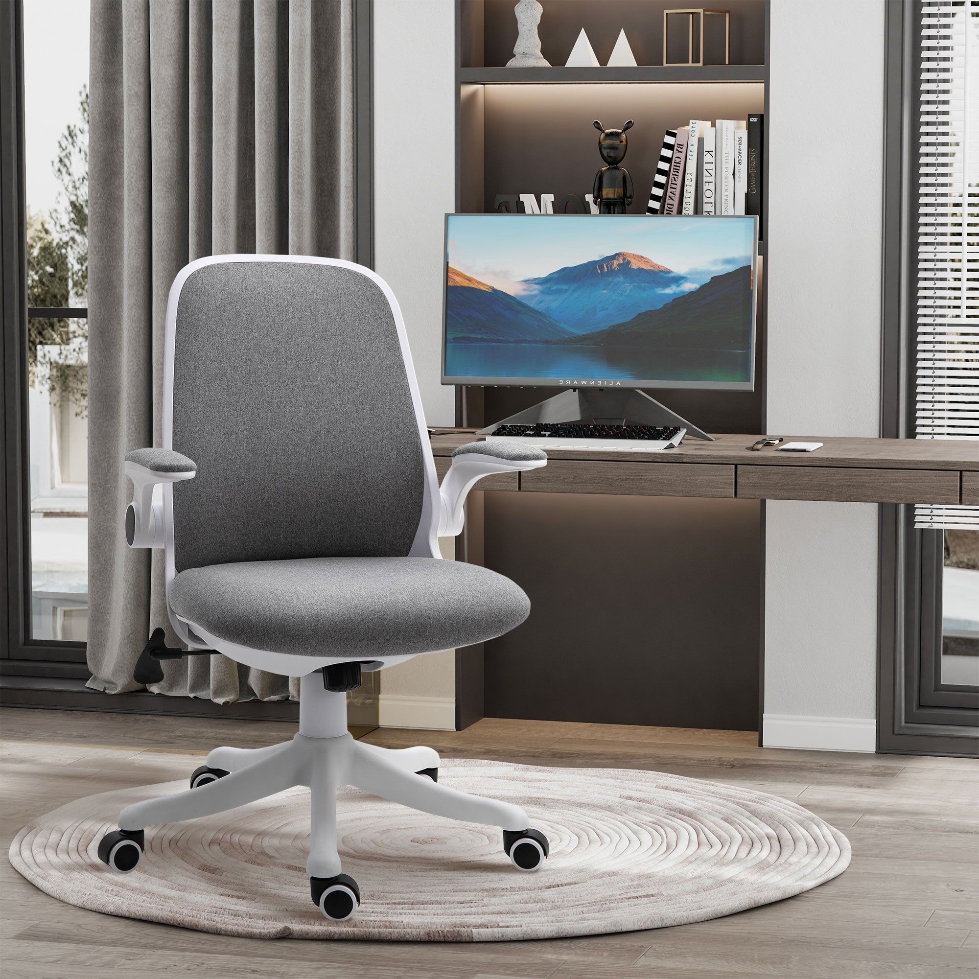 Vinsetto Breathable Fabric Office Chair: 360° Swivel Task Chair, Flip-up Arms, Adjustable Height Desk Chair, Grey