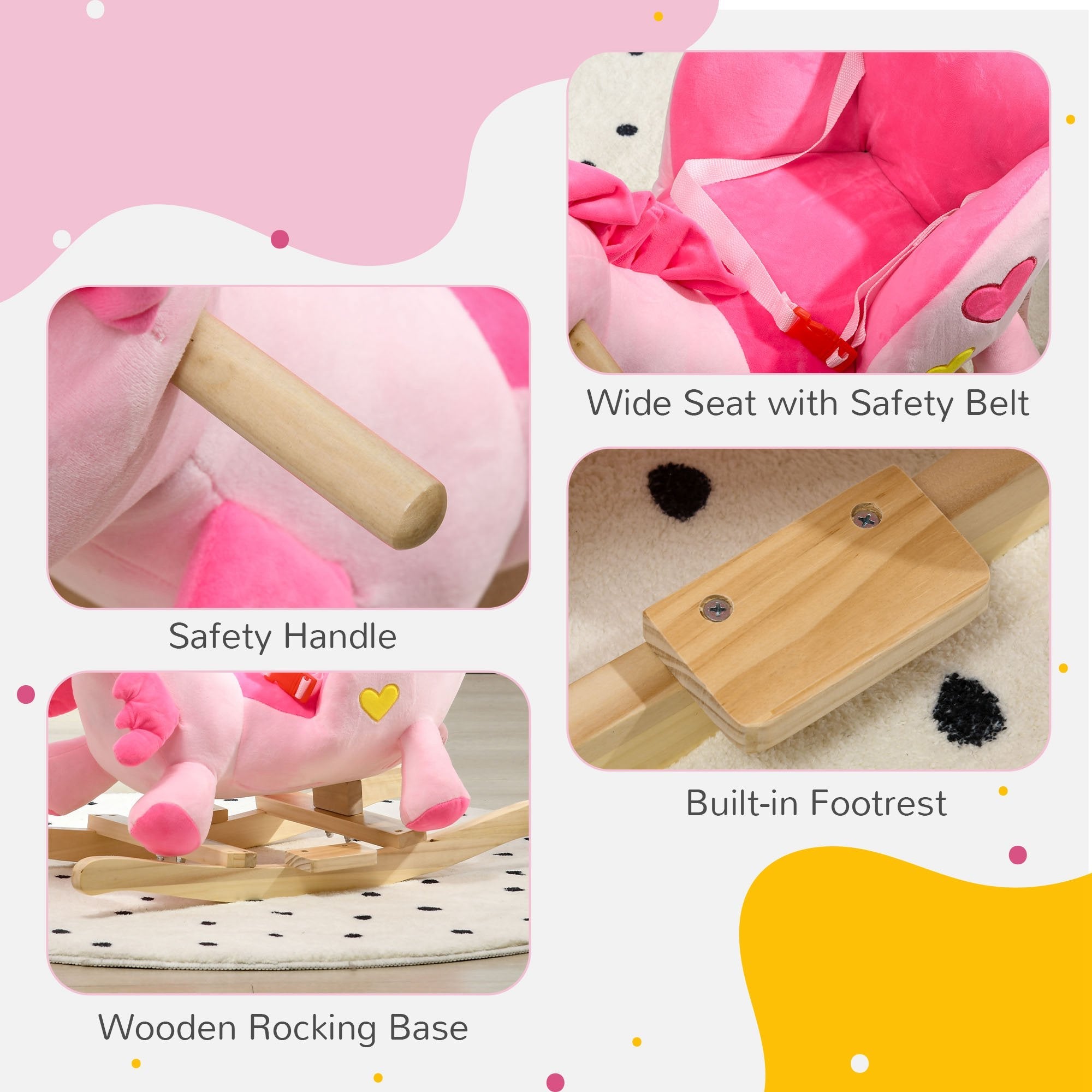 Qaba Rocking Unicorn for Babies - Ride On Horse with Songs, Toddler Rocker with Safety Belt, 1.5-3 Years, Pink