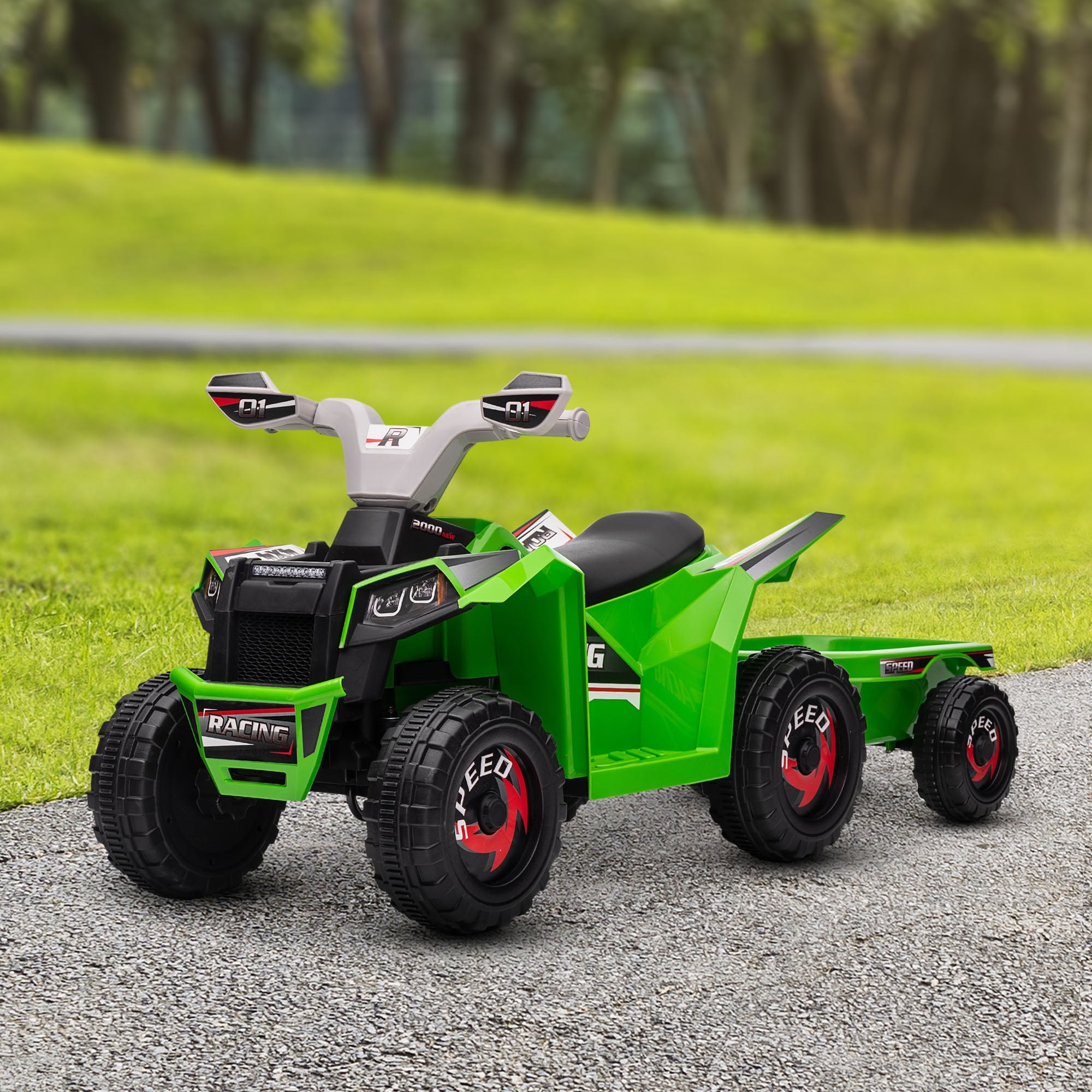Aosom Ride-On Car: 6V, Electric, Trailer, Forward/Reverse, Wear-Resistant Wheels, Toddlers, Green