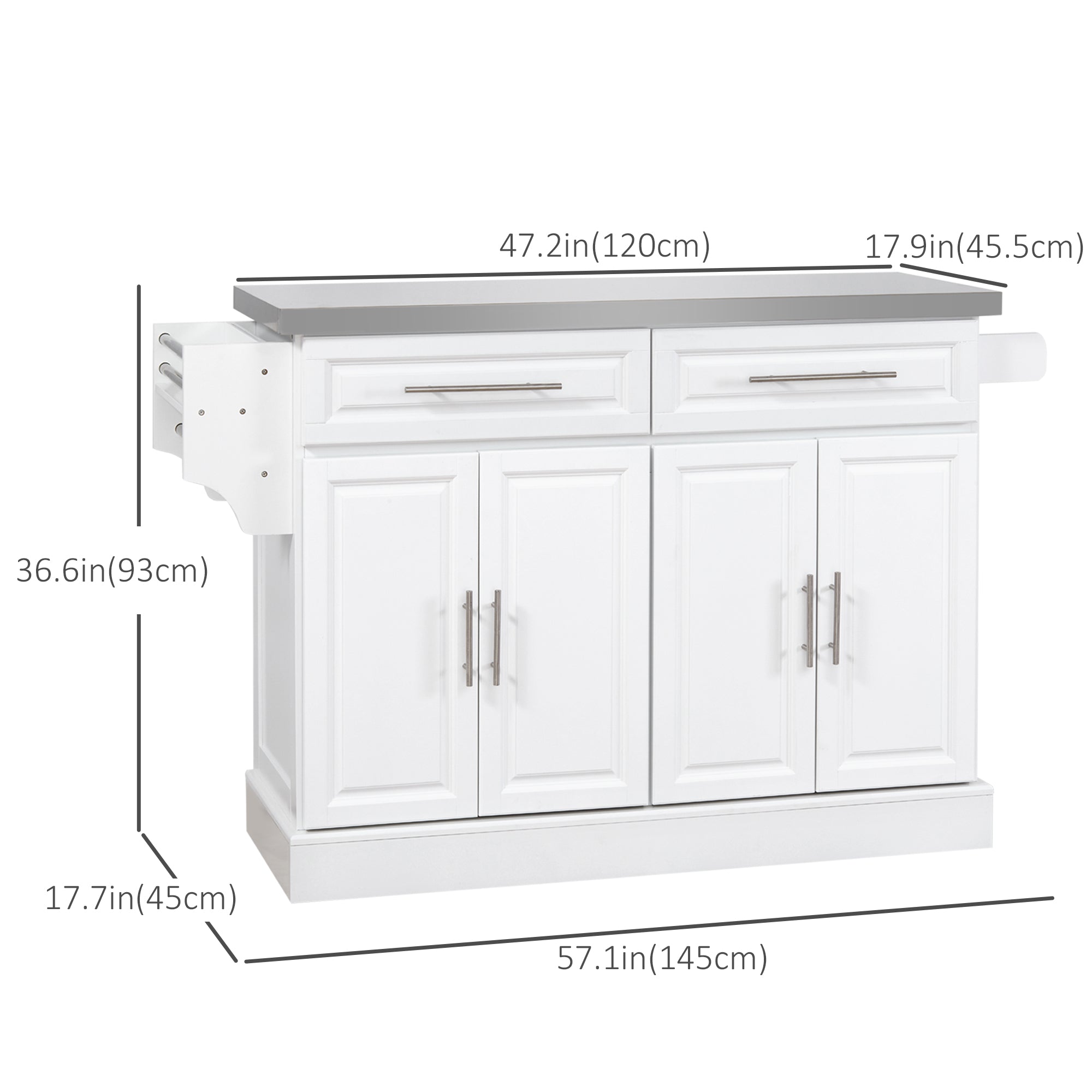HOMCOM Rolling Kitchen Island with Storage, Portable Kitchen Cart with Stainless Steel Top, 2 Drawers, Spice, Knife and Towel Rack