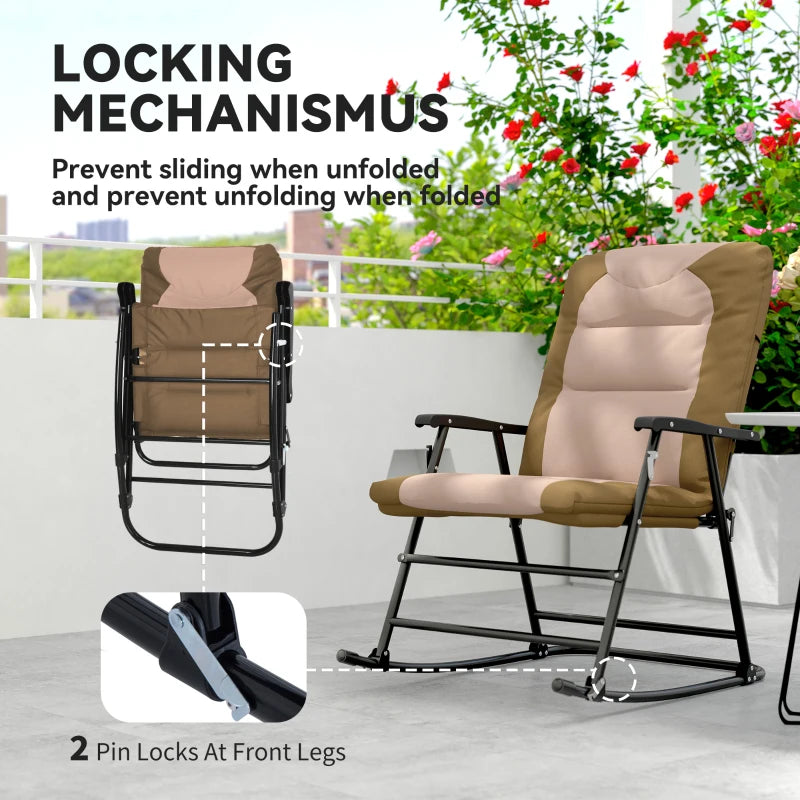 Folding Rocking Chair Set of 2 Padded Rockers with Armrest, Light Brown