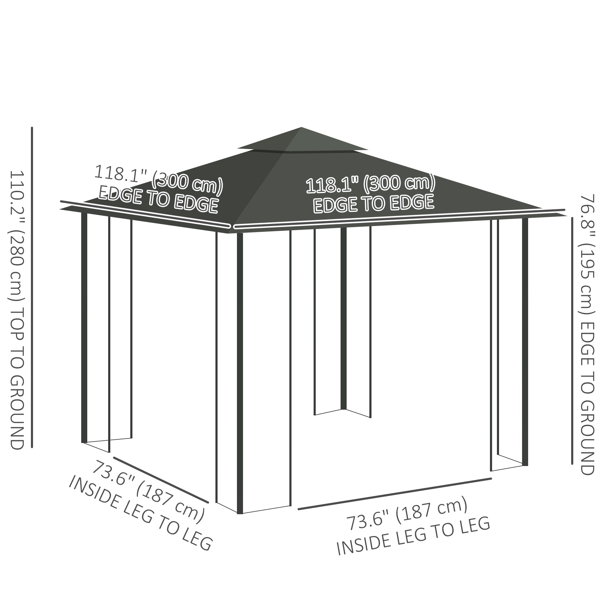 Outsunny 10x10 Steel Patio Gazebo Soft-Top Sun Shelter with 2-Tier Roof & Curtain Sidewalls in Grey