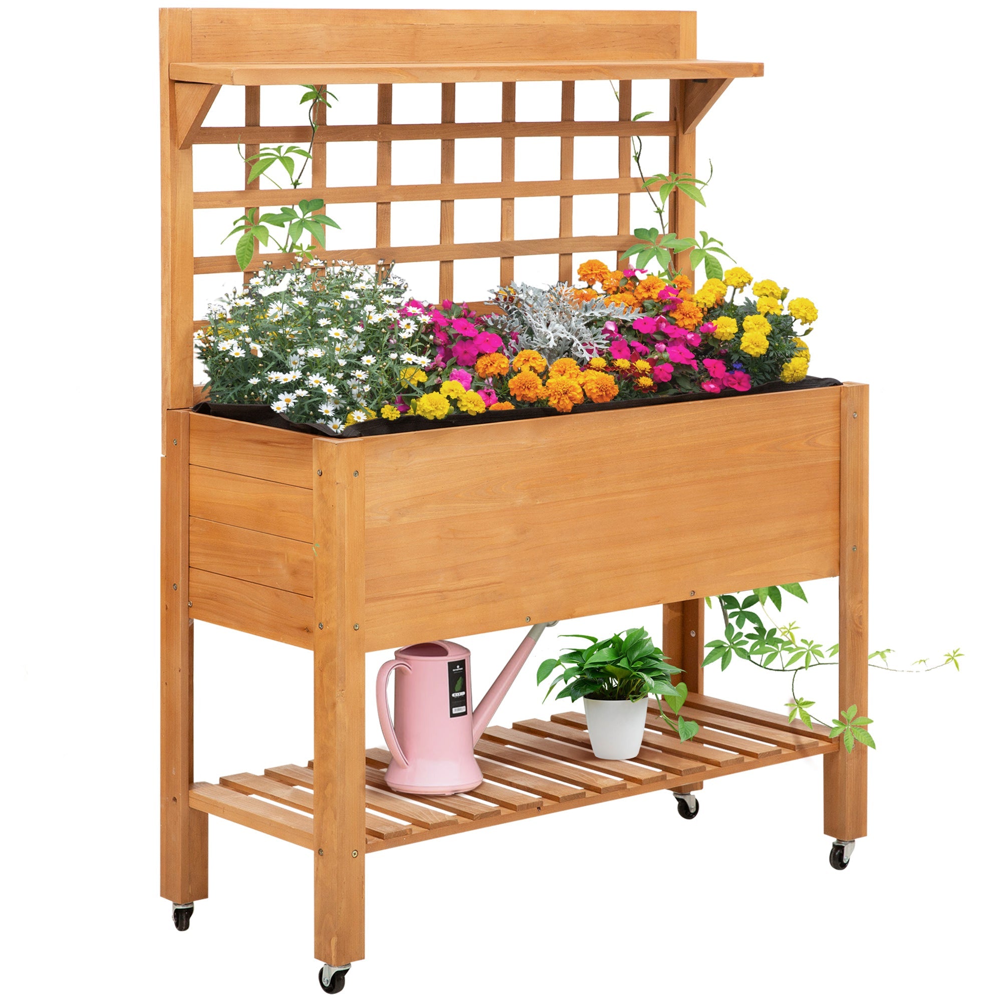 Outsunny Wooden Raised Planter Boxes Elevated Garden Bed Planter Flower Herb Boxes for Vegetables Flower,41.25"L x 15.75"W x 53.25"H