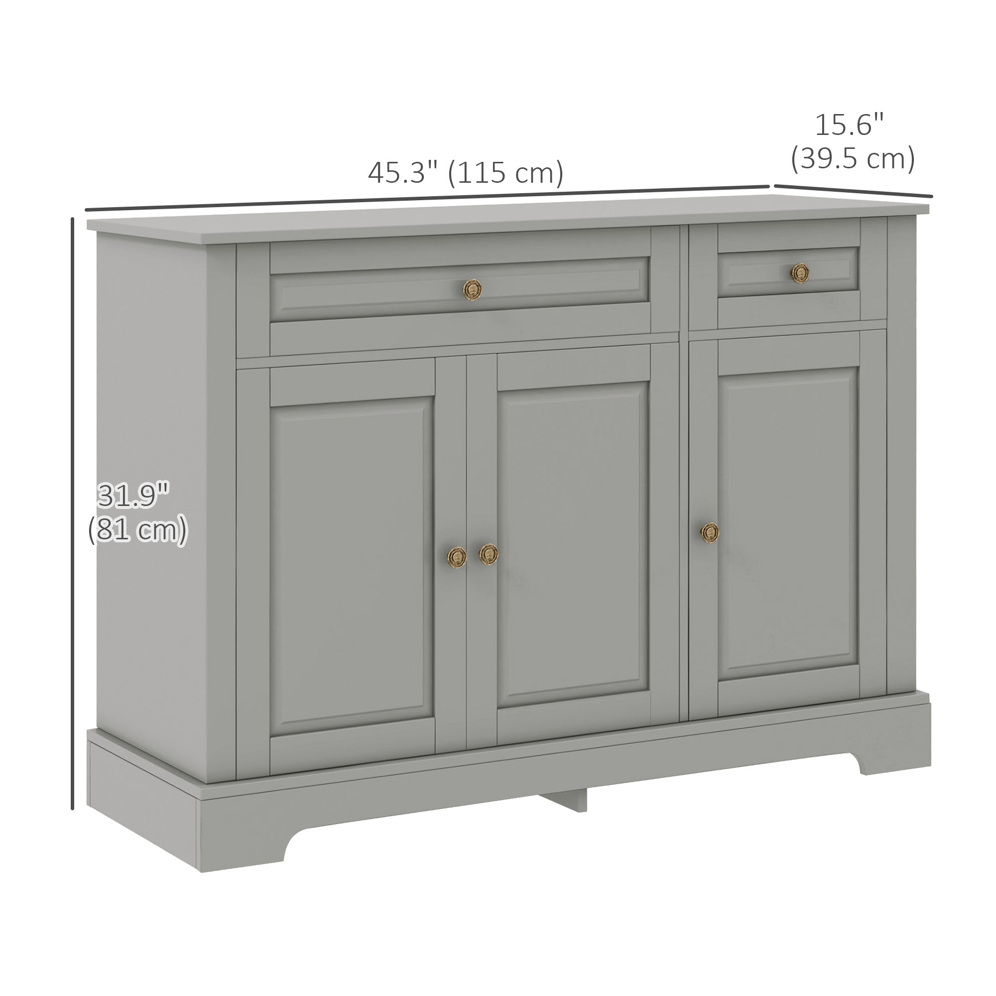 HOMCOM Modern Sideboard Cabinet, Buffet Cabinet with 2 Drawers and Adjustable Shelves, Buffets Tables for Dining Room, Grey