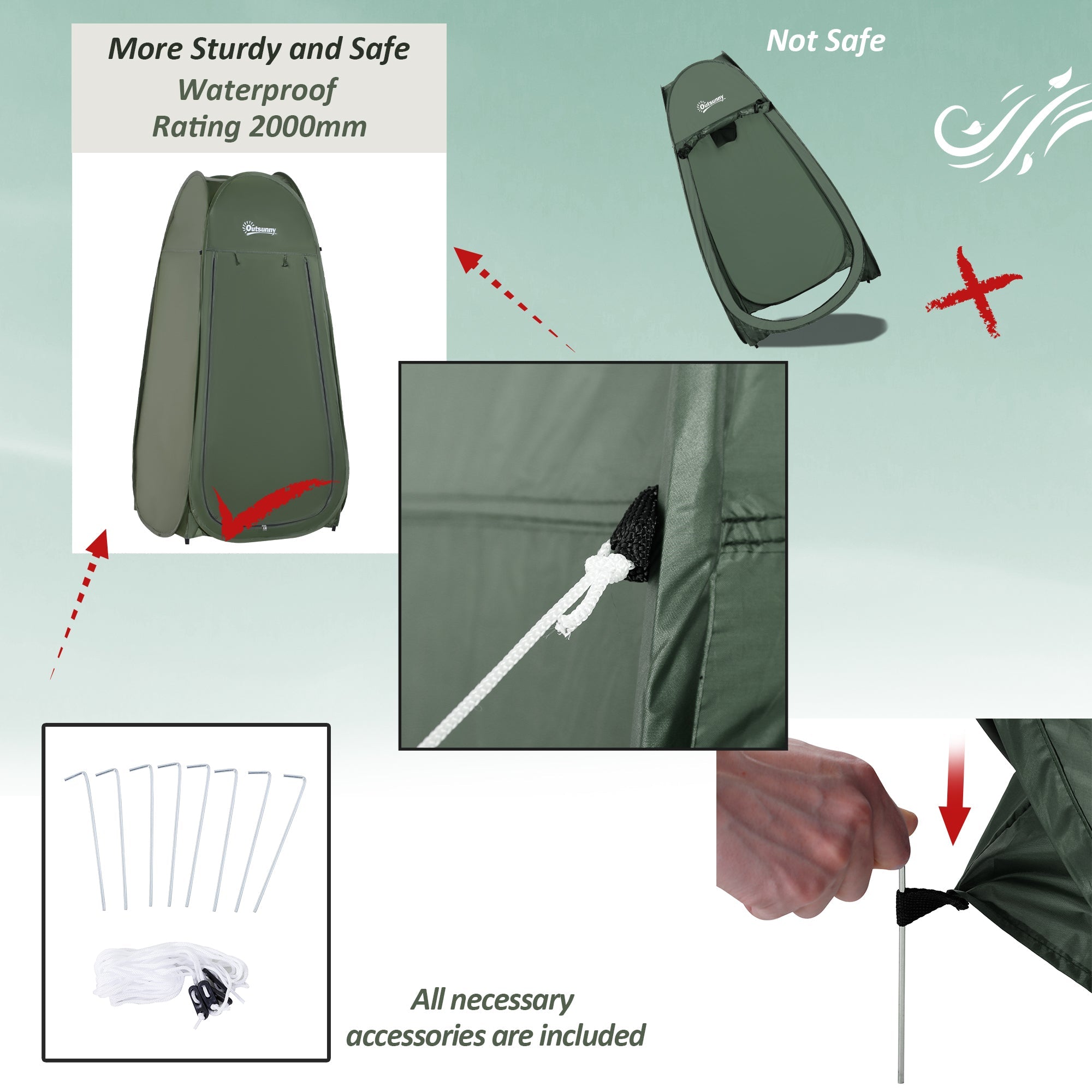 Outsunny Portable Pop Up Camping Shower Tent Dressing Changing Privacy Shelter Green