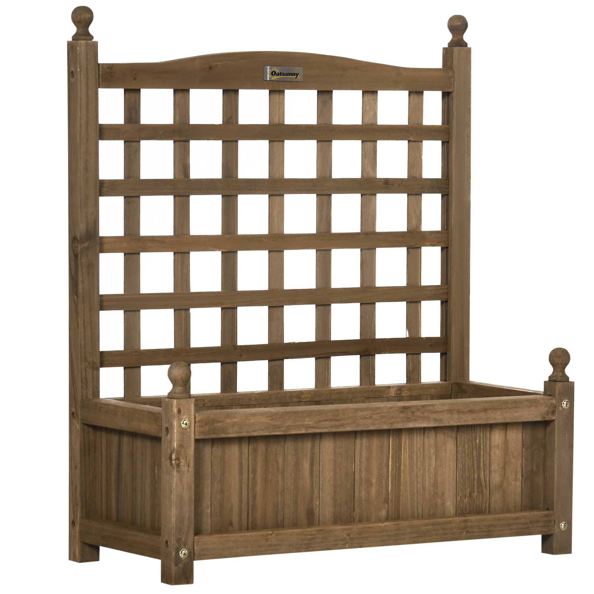 Outsunny Garden Planter with Trellis Wood Raised Bed for Climbing Plants Indoor Outdoor Coffee