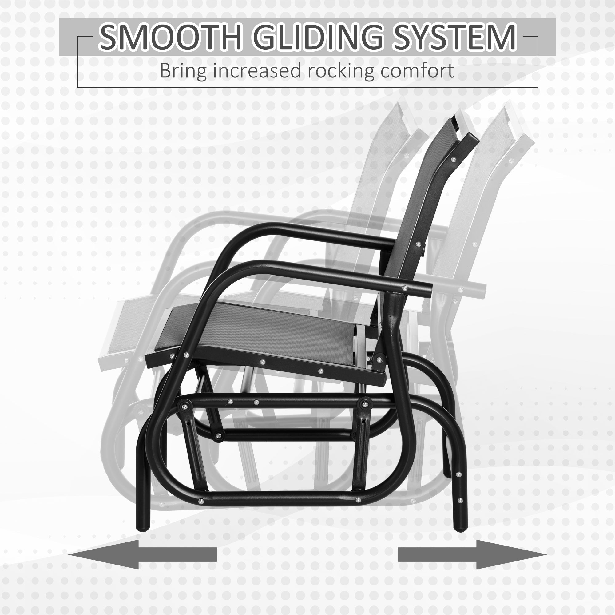 Outsunny Steel Frame Outdoor Glider Swing Chair with Breathable Mesh Seat Backrest and Curved Rocking Arms in Light Grey