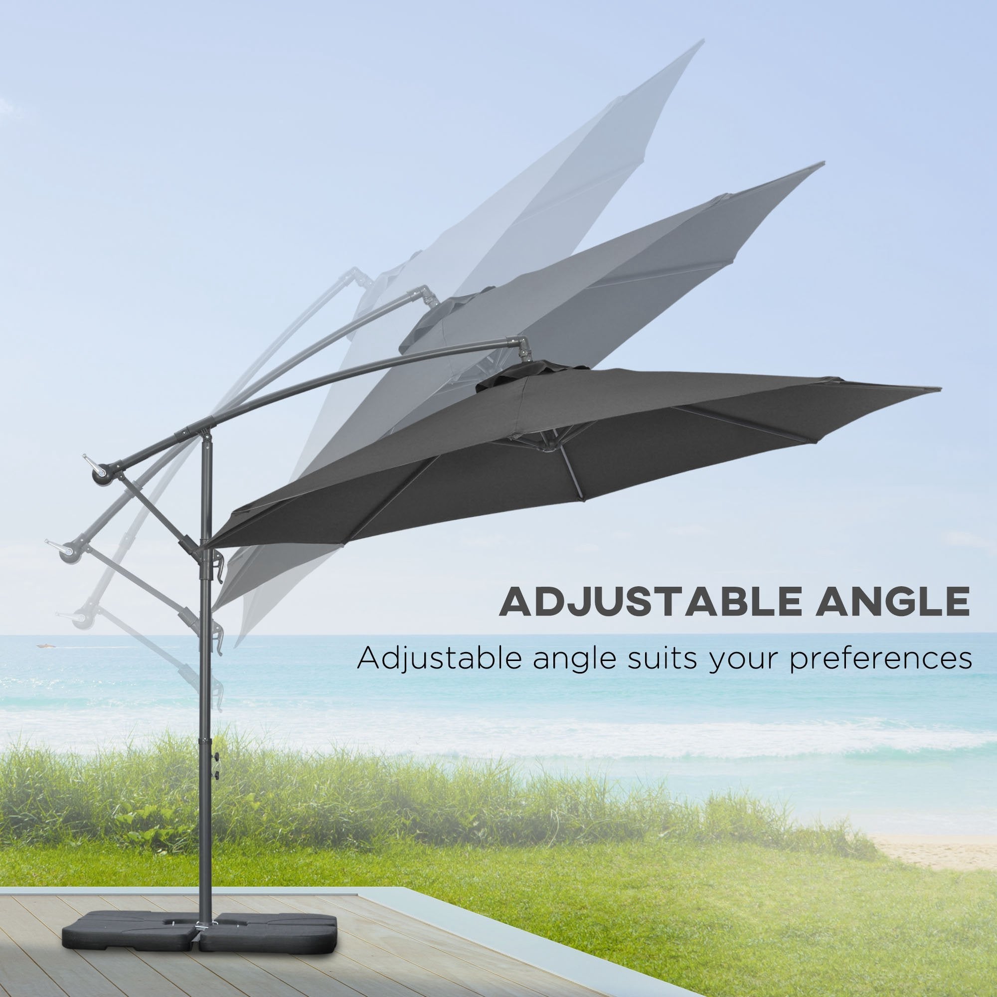 Outsunny Offset Patio Umbrella: 9.6ft Banana Cantilever Hanging Parasol with Base Crank Black