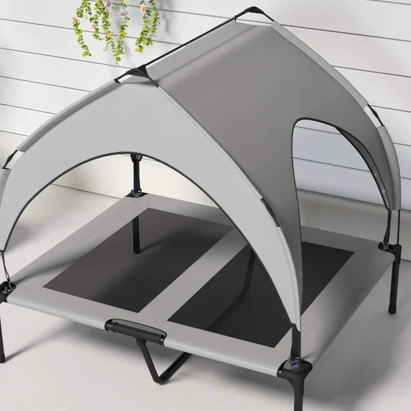 Raised Dog Bed Cooling Dog Cot w/ Canopy Washable Breathable Mesh, for Medium and Large Dogs, Light Grey