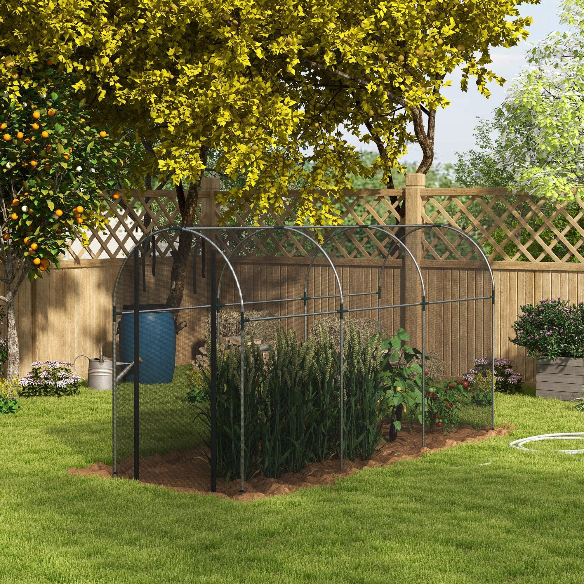 Outsunny Plant Protection Tent Galvanized Steel Crop Cage with Zippered Door 4'x12' Black for Outdoor Gardening