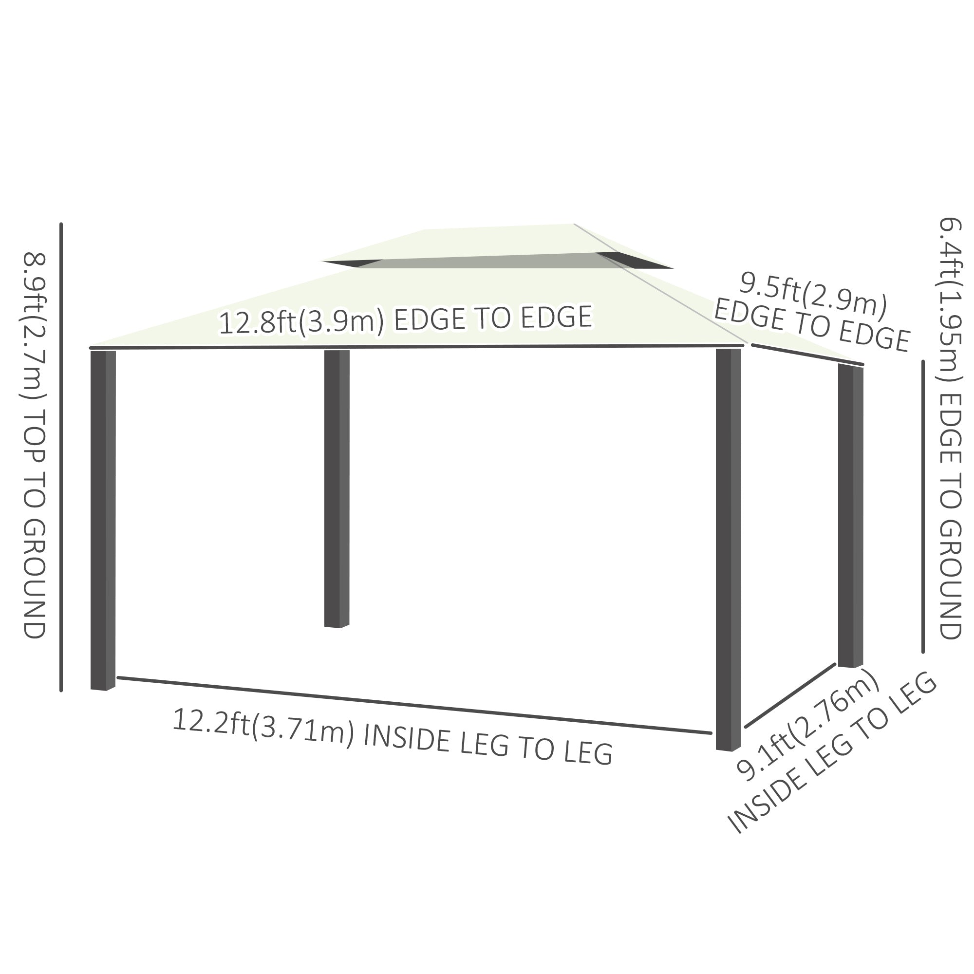 Outsunny 10'x13' Soft-top Aluminum Gazebo Desk Canopy Double Tier Garden Shelter with Netting and Curtains, Beige