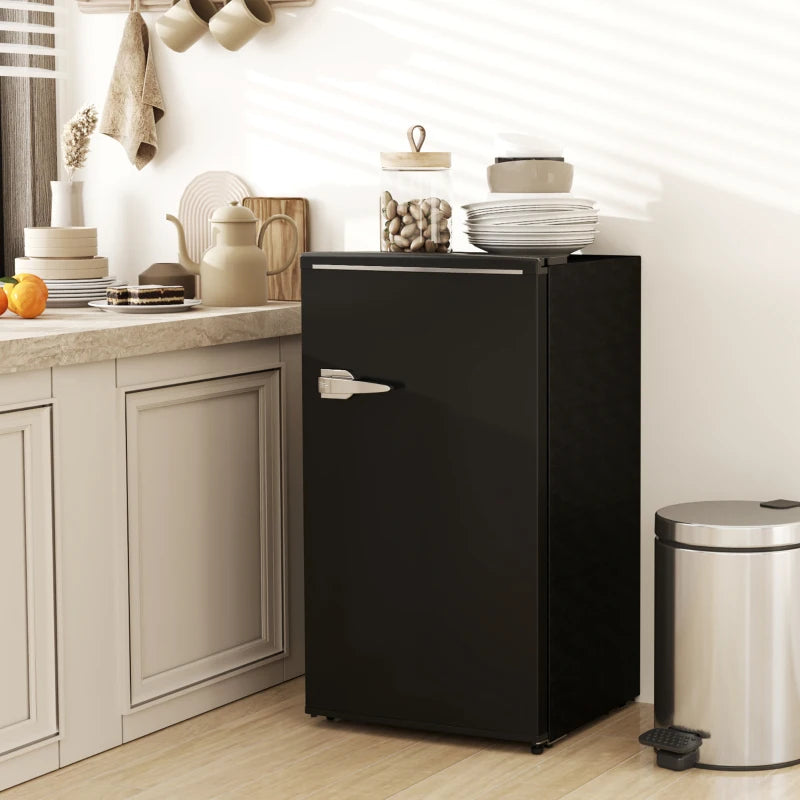 Retro Mini Fridge, 3.1 Cu. Ft Single Door Compact Refrigerator with Adjustable Thermostat, 2 Glass Shelves, Black