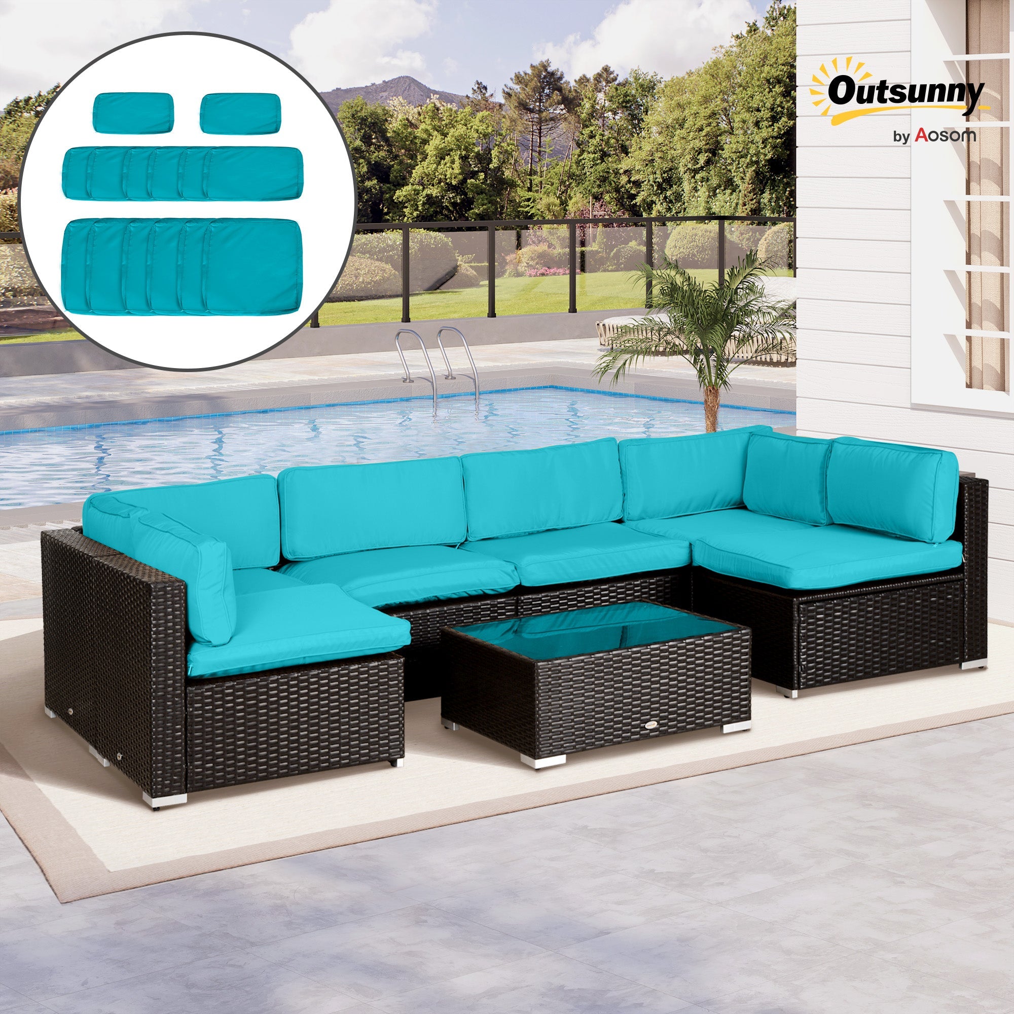 Outsunny 14pc Rattan Sofa Set Cover Replacement, Durable Polyester, No Cushion, Refresh Your Patio - Turquoise