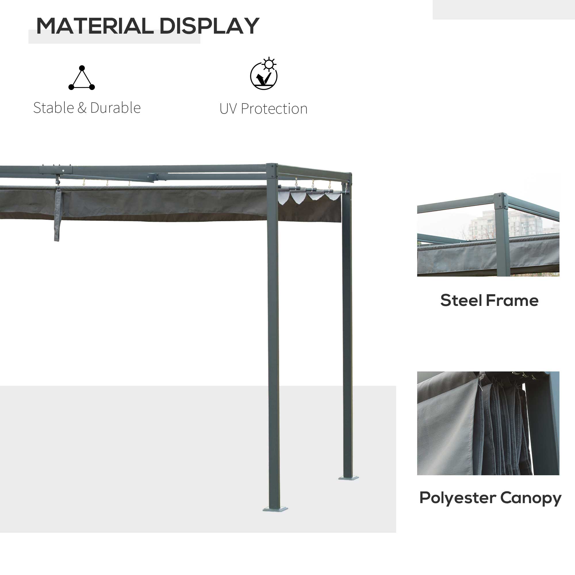 Outsunny Metal Frame Pergola Gazebo 10x7ft with Retractable Canopy Outdoor Patio Sun Shelter Water-Proof Yard Shade Grape Tent