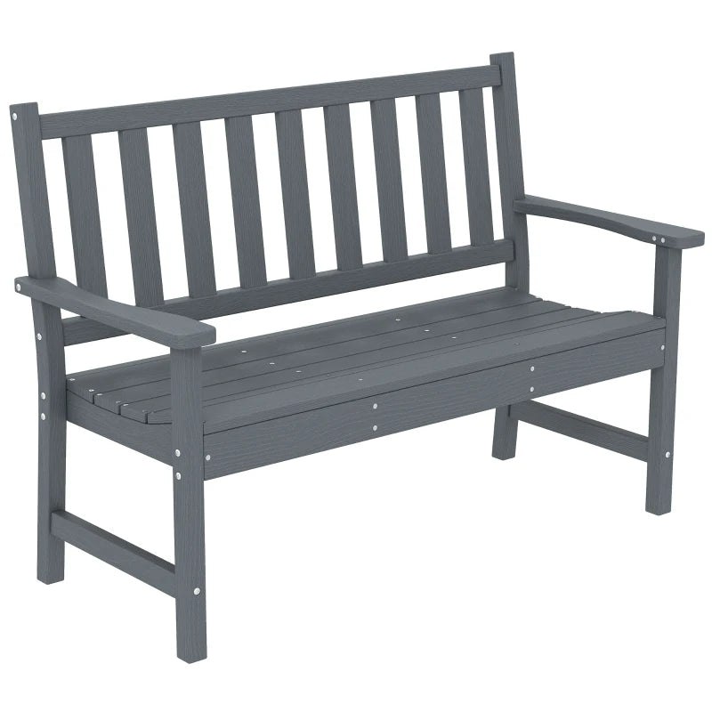 Outdoor Bench, HDPE Weatherproof Garden Bench, 2-Person Garden Seating with Slatted Seat