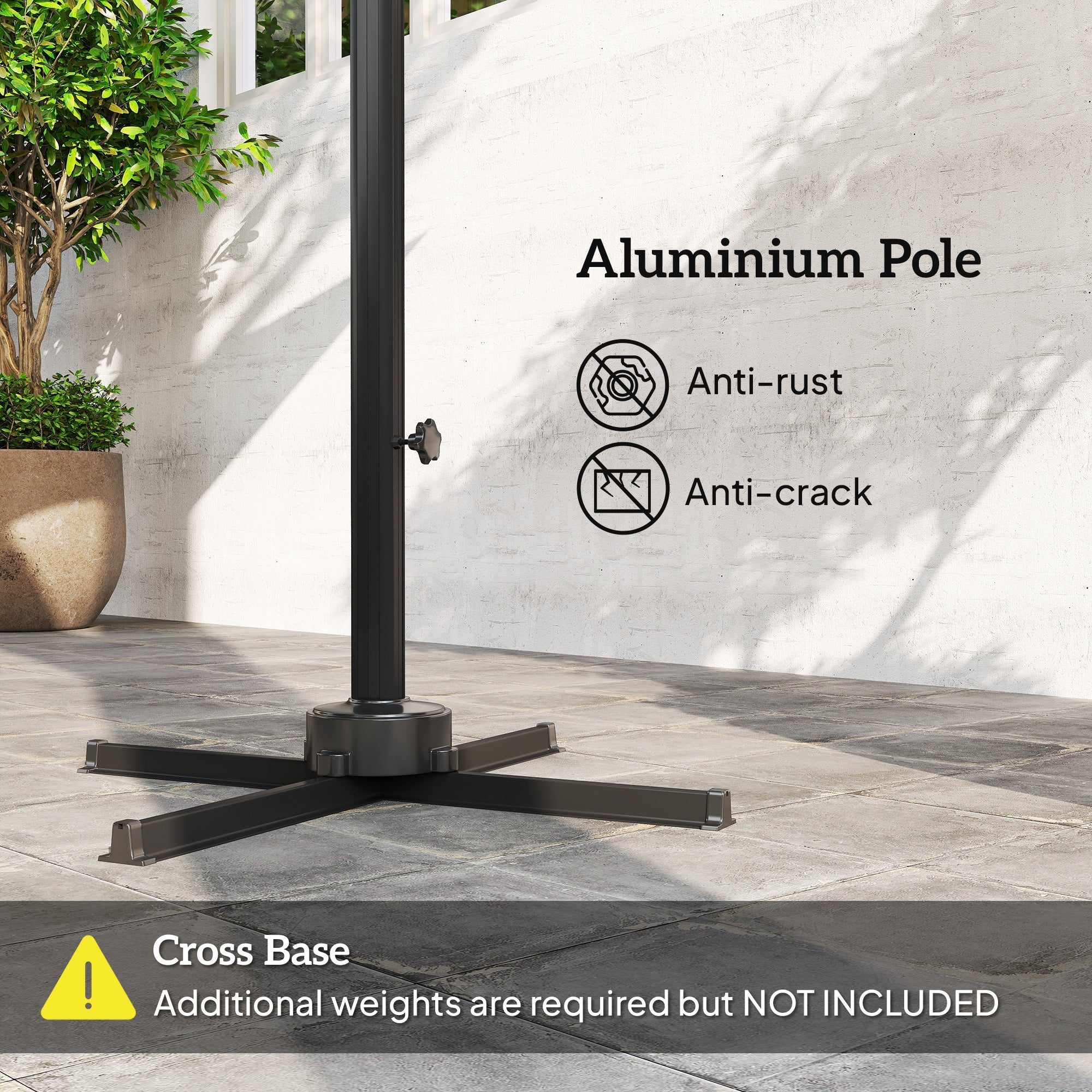 Outsunny 8 FT Aluminium Cantilever Patio Umbrella with 360° Rotation, Cross Base, Crank and Tilt for Garden, Patio, Dark Grey