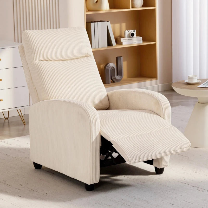 Fabric Recliner Chair Manual Home Theater Seating Single Reclining Sofa Chair with Padded Seat for Living Room, Beige