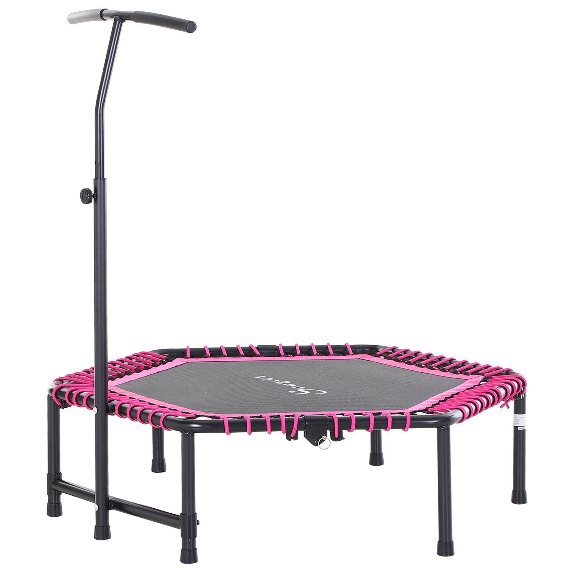 Soozier Hexagon Mini Trampoline 48" Adult Fitness Rebounder with Adjustable Handle Pink Cardio Trainer Outdoor Bouncer