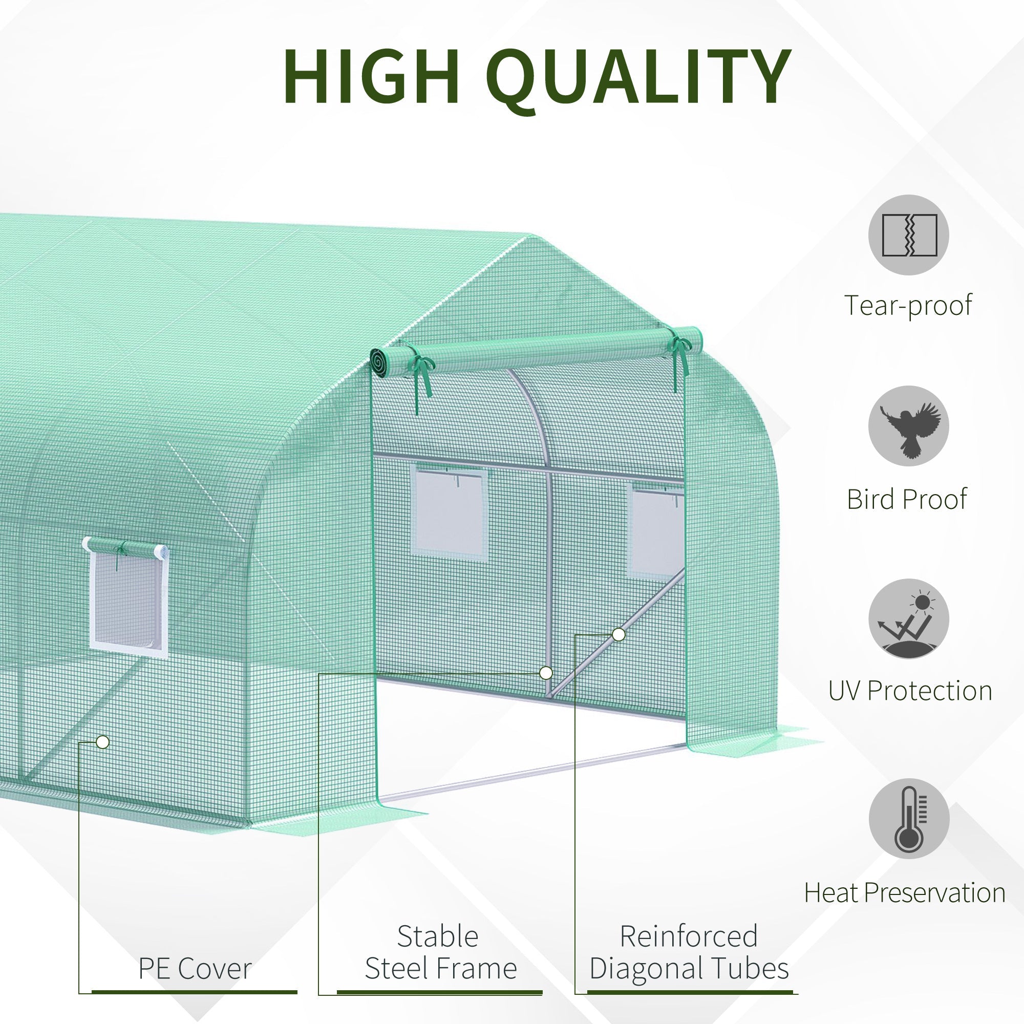 Outsunny 11'x10'x7' Walk-In Greenhouse Hoop House Garden Plant Flower Seed Grow Tent Premium Steel Frame Green