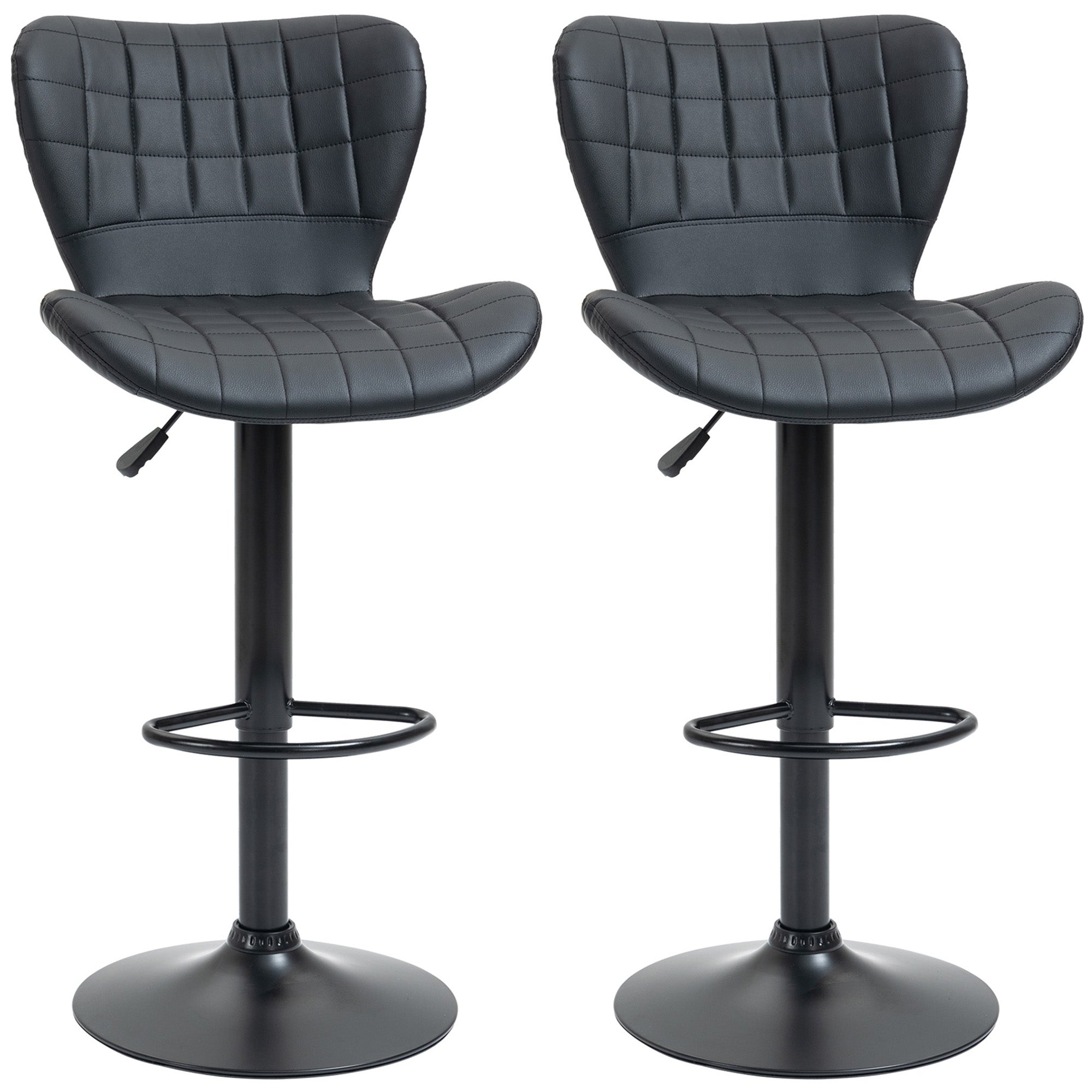 HOMCOM Modern Adjustable Swivel Bar Stools Set of 2 with PU Leather Backrest and Footrest in Black for Kitchen Counter