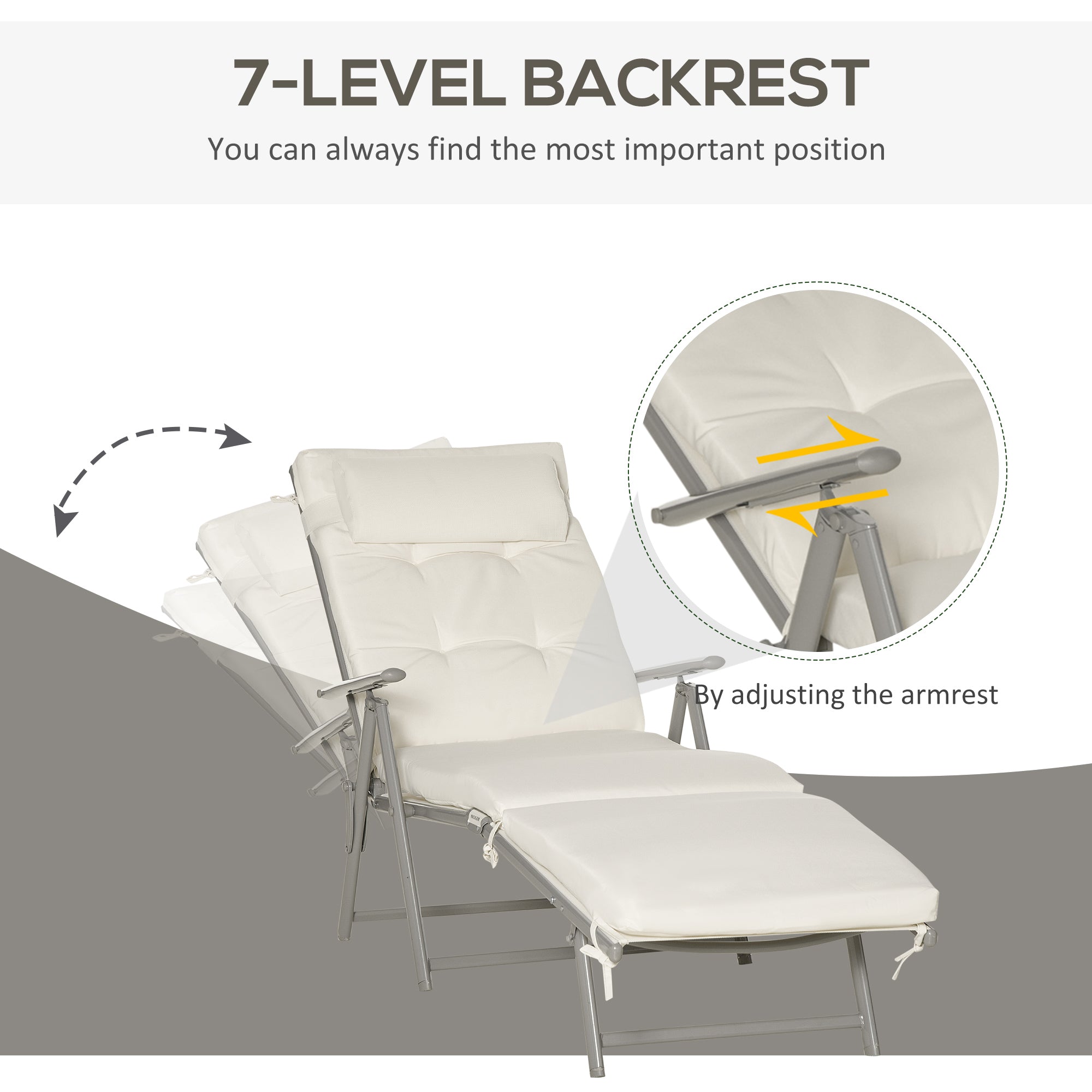 Outsunny Folding Chaise Lounge Outdoor Adjustable Recliner Chair Durable Cream White Comfort