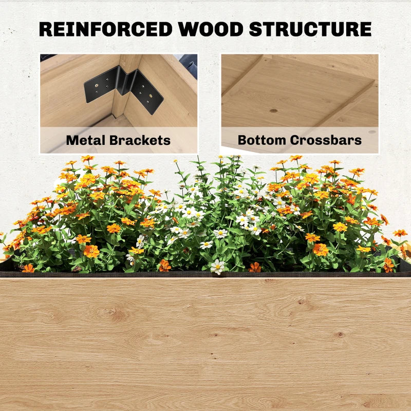 Wooden Raised Garden Bed, 2-Tier Raised Planter with Storage Shelf, Side Board, Drainage Holes and Liner
