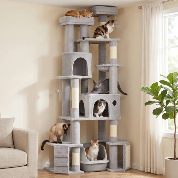 79" Tall Cat Tree for Large Cats with 2 Condos, 2 Beds, Hammock & 5 Scratching Posts