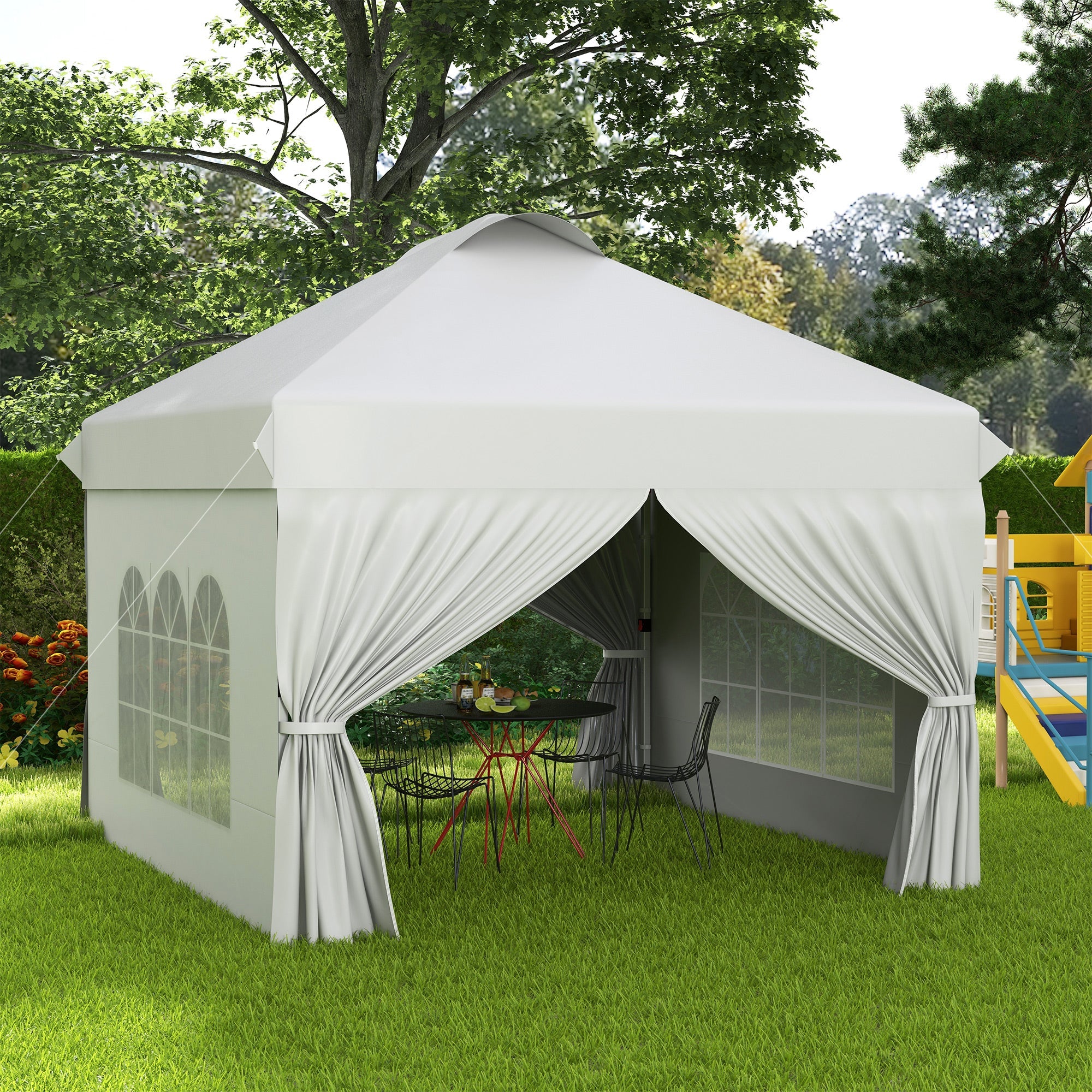 Outsunny 10' x 10' Outdoor Pop Up Canopy Tent with 4 Sidewalls, White