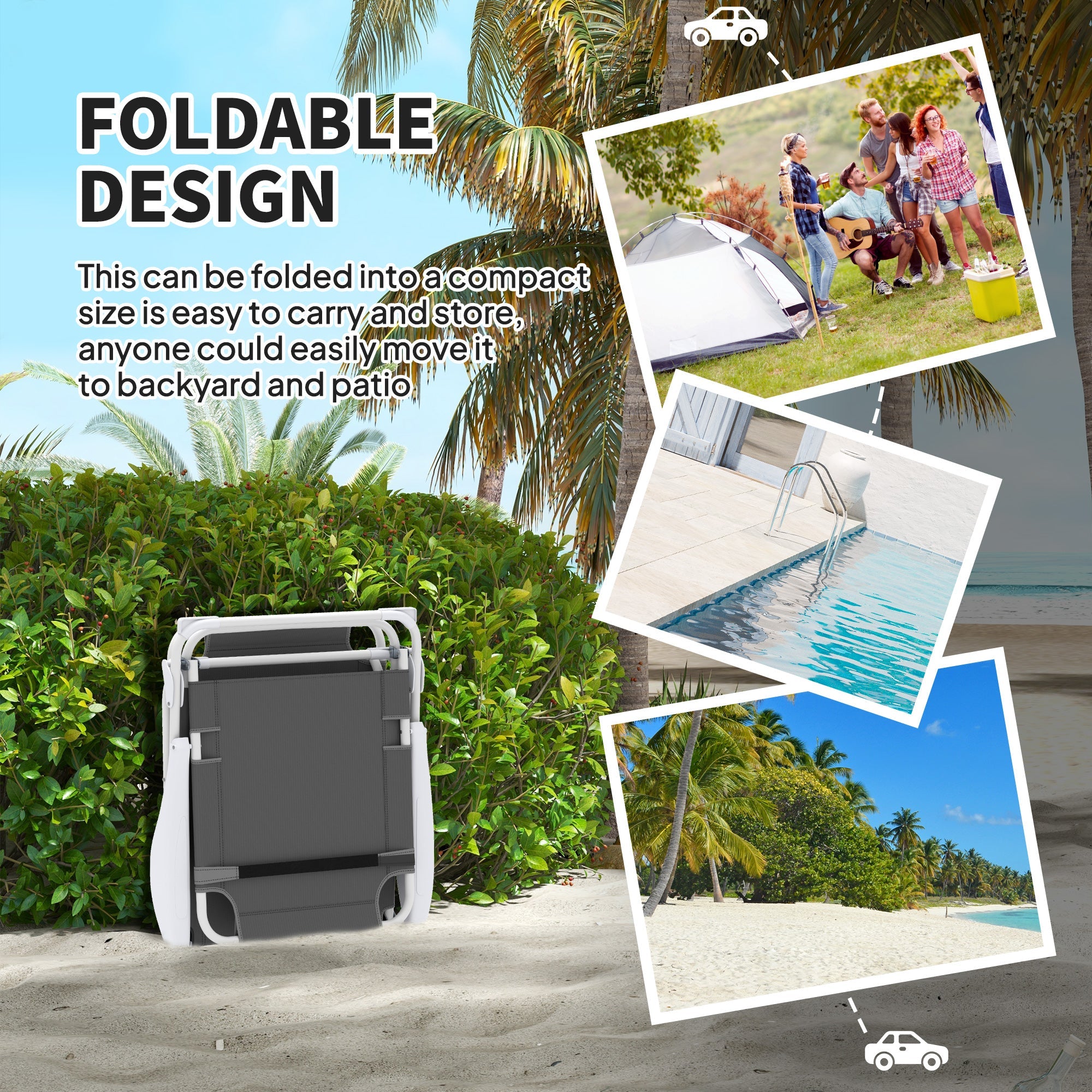 Outsunny Outdoor Sun Lounger, Folding Chaise Lounge with 4-level Adjustable Backrest, Charcoal Grey