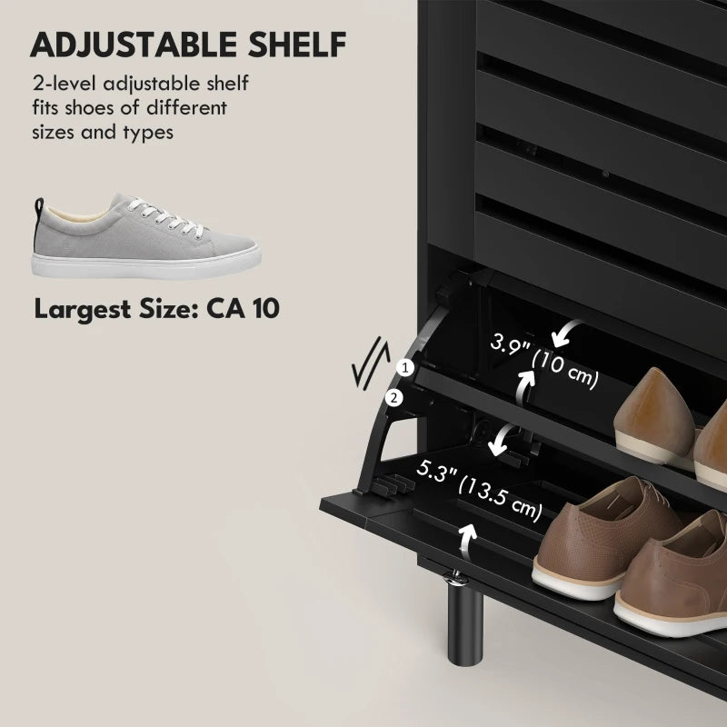 Narrow Shoe Storage Cabinet, 3 Flip Drawers, Adjustable Shelves, 18-24 Pairs Capacity, Black