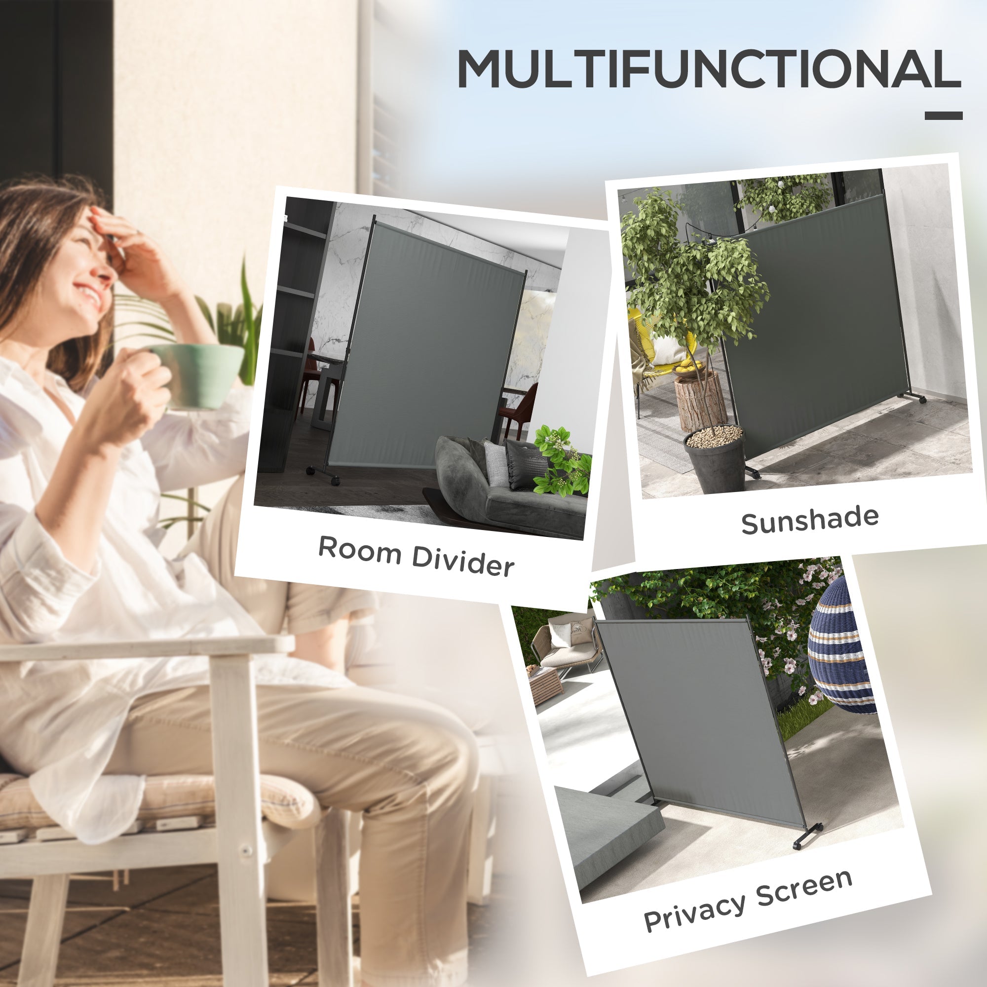 Outsunny 6ft Patio Privacy Screen, Weather-Resistant Room Divider with Wheels for Yard, Pool & Spa Areas