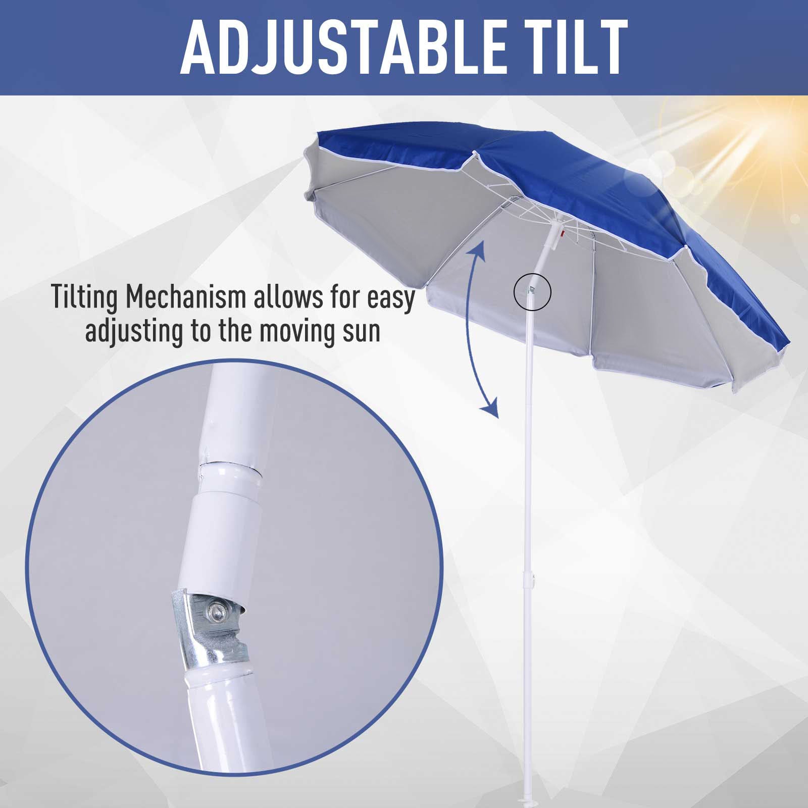 Outsunny 6.7ft Beach Umbrella with Push Button Tilt, Ruffled Outdoor Umbrella with Carry Bag and 8 Ribs, Blue