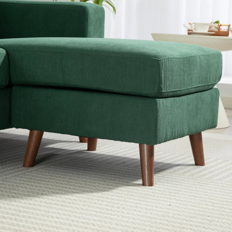 Sectional Sofa with Changeable Chaise Lounge, 3 Seat L-Shaped Sofa, Upholstered Couch for Small Space, Dark Green