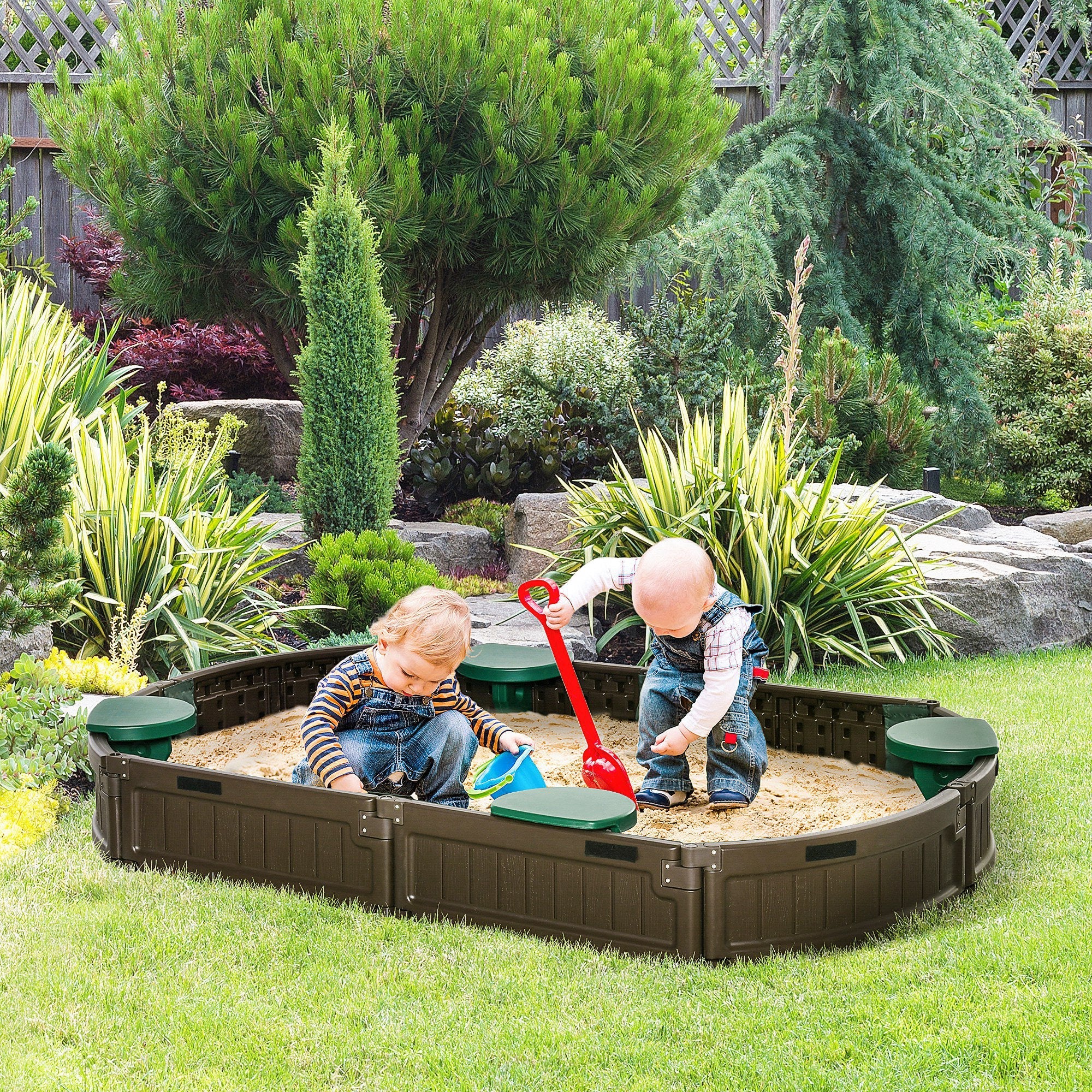 Outsunny Childrens Sandbox with Canopy Cover Corner Seats Easy Assembly Outdoor Sand Play Area for Garden Backyard