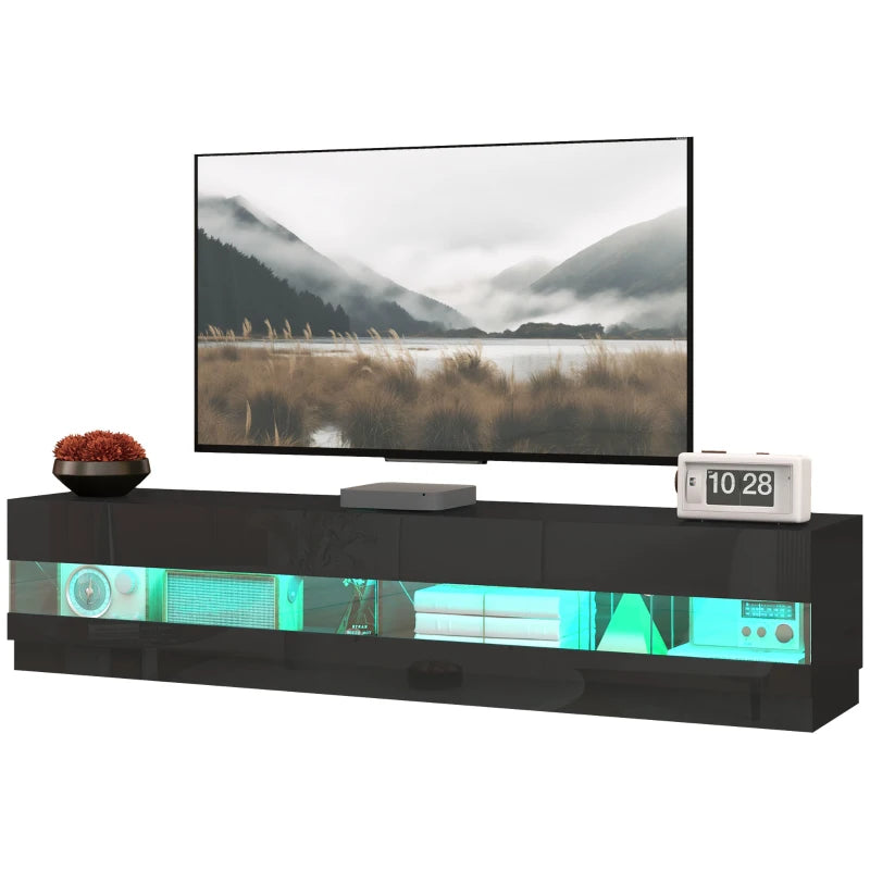 Lighted TV Stand for TVs up to 75", TV Cabinet with Storage for Living Room, High Gloss Black