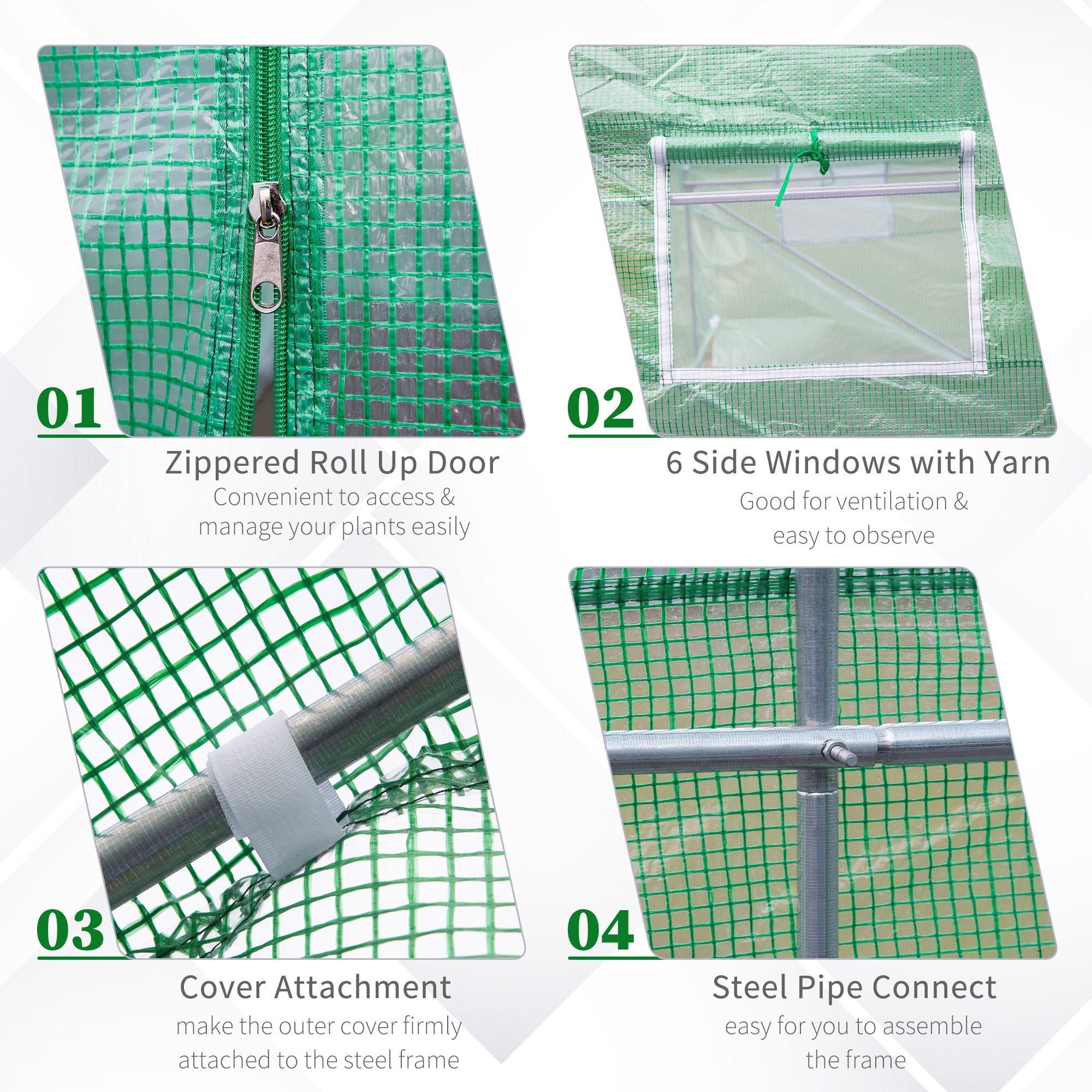 Outsunny 11'x10'x7' Walk-In Greenhouse Hoop House Garden Plant Flower Seed Grow Tent Premium Steel Frame Green