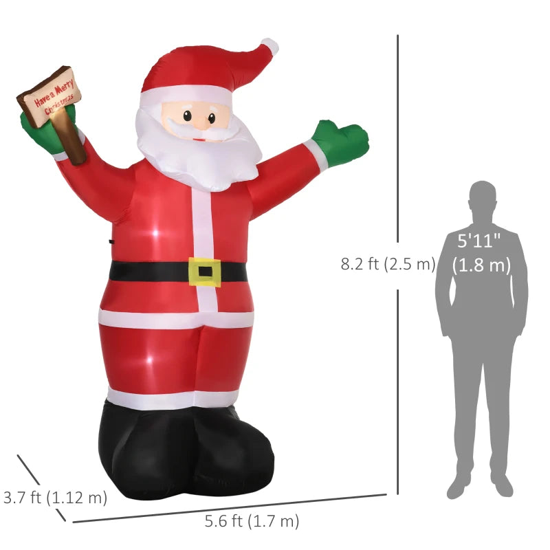 Outsunny 8ft Inflatable Christmas Santa Claus – LED Light-Up Blessings Sign, Outdoor Blow-Up Yard Display