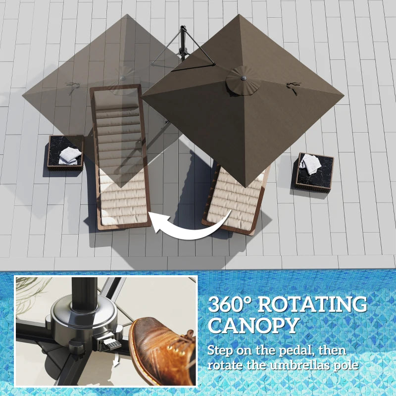 8'x8' Square Patio Hanging Offset Umbrella, Outdoor Cantilever Parasol w/ Cross Base, Tan