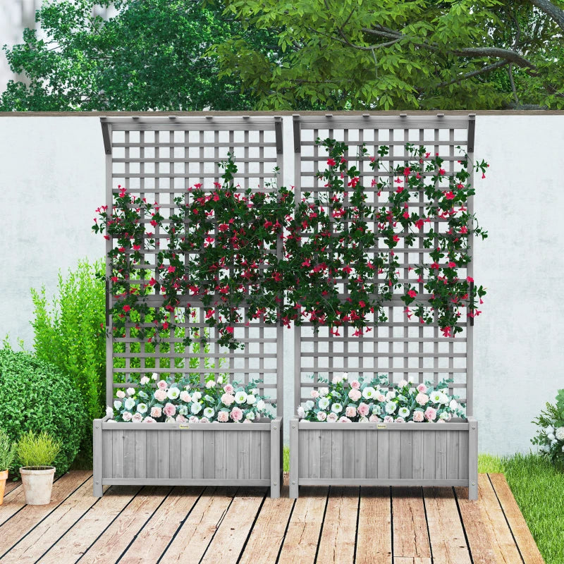Wood Planter with Trellis for Vine Climbing, Raised Garden Bed, Privacy Screen for Backyard, Patio, Deck, Dark Grey