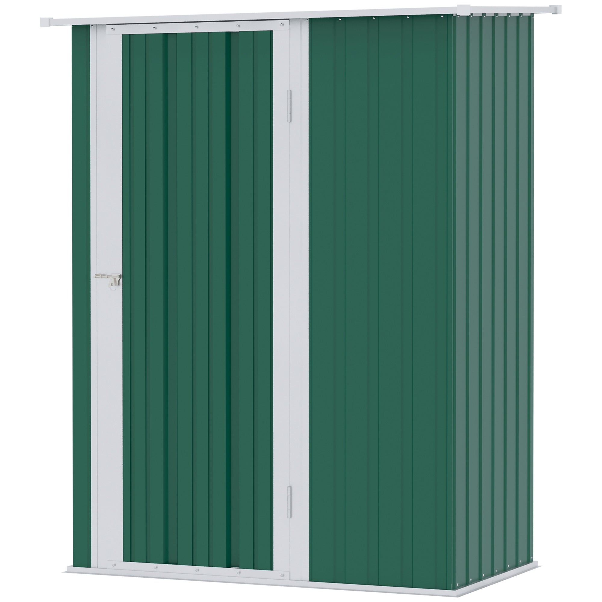 Outsunny Metal Outdoor Storage Shed 5x3 ft - Green, with Sloped Roof & Lockable Door for Tools and Bikes
