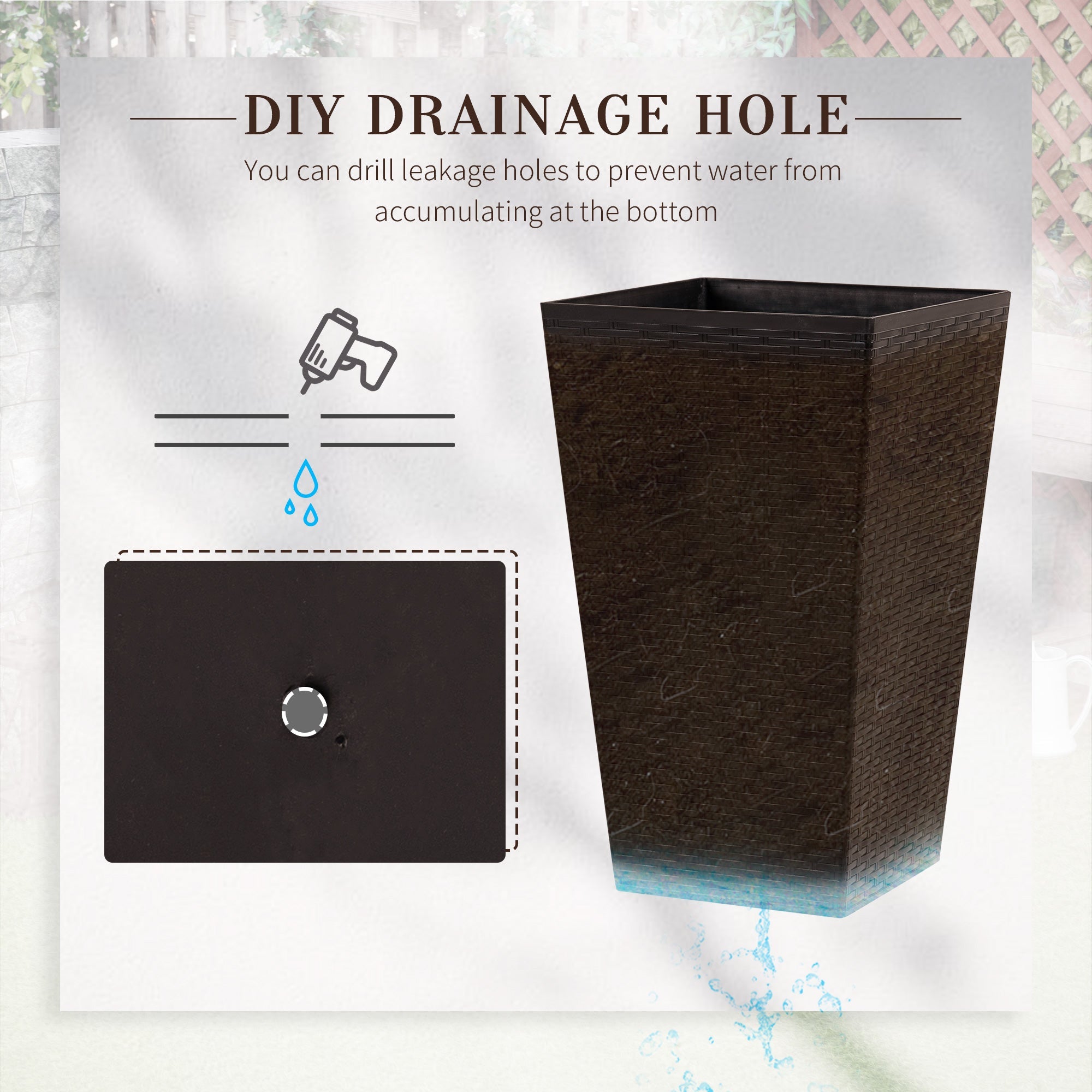 Outsunny 3-Piece Tall Plant Stands Outdoor Indoor Flower Pot Holders for Front Door Entryway Patio Deck Decor Brown