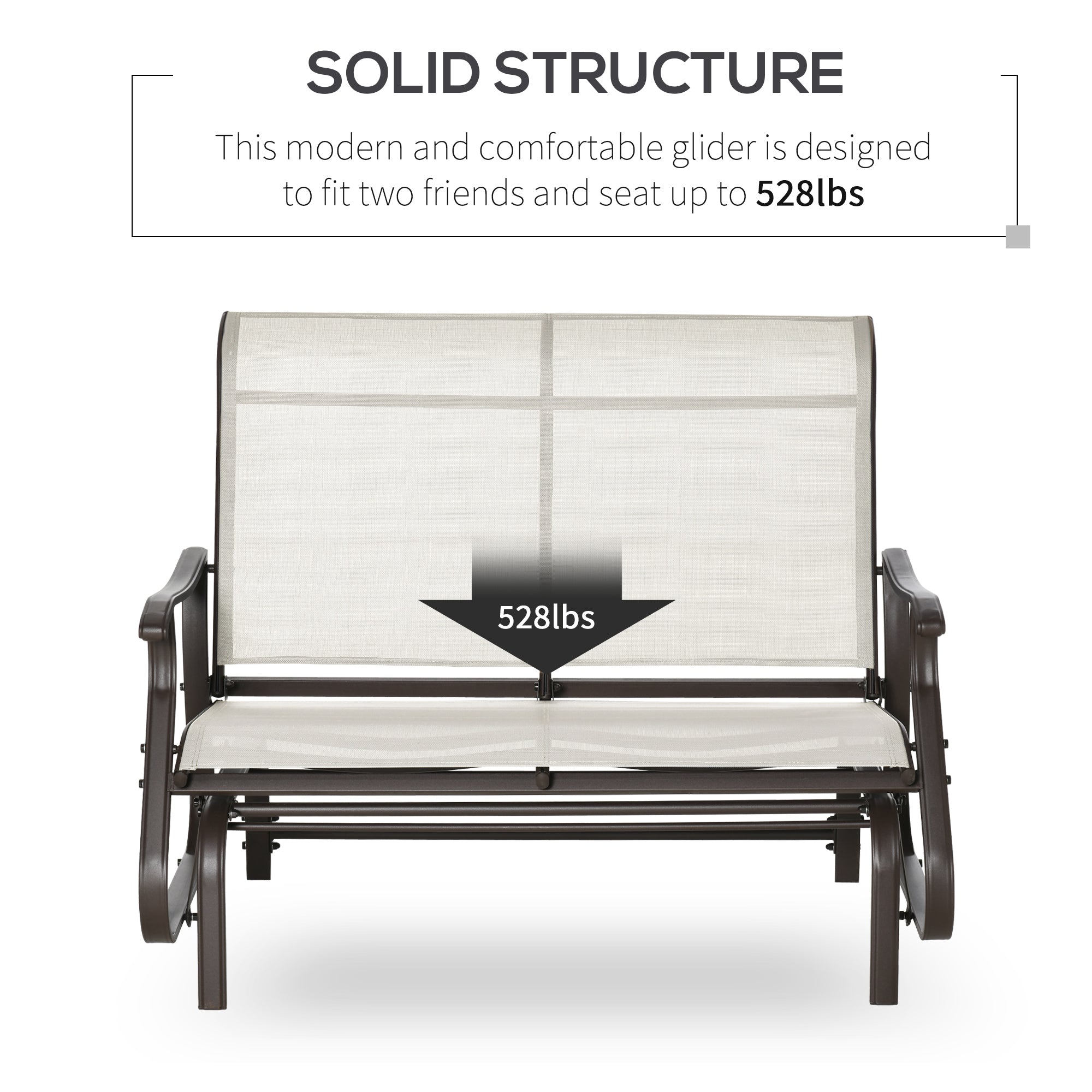 Outsunny Garden Double Gliding Chair Patio Glider Armchair Mesh Seat Backrest Steel Frame Cream White for Outdoor Backyard