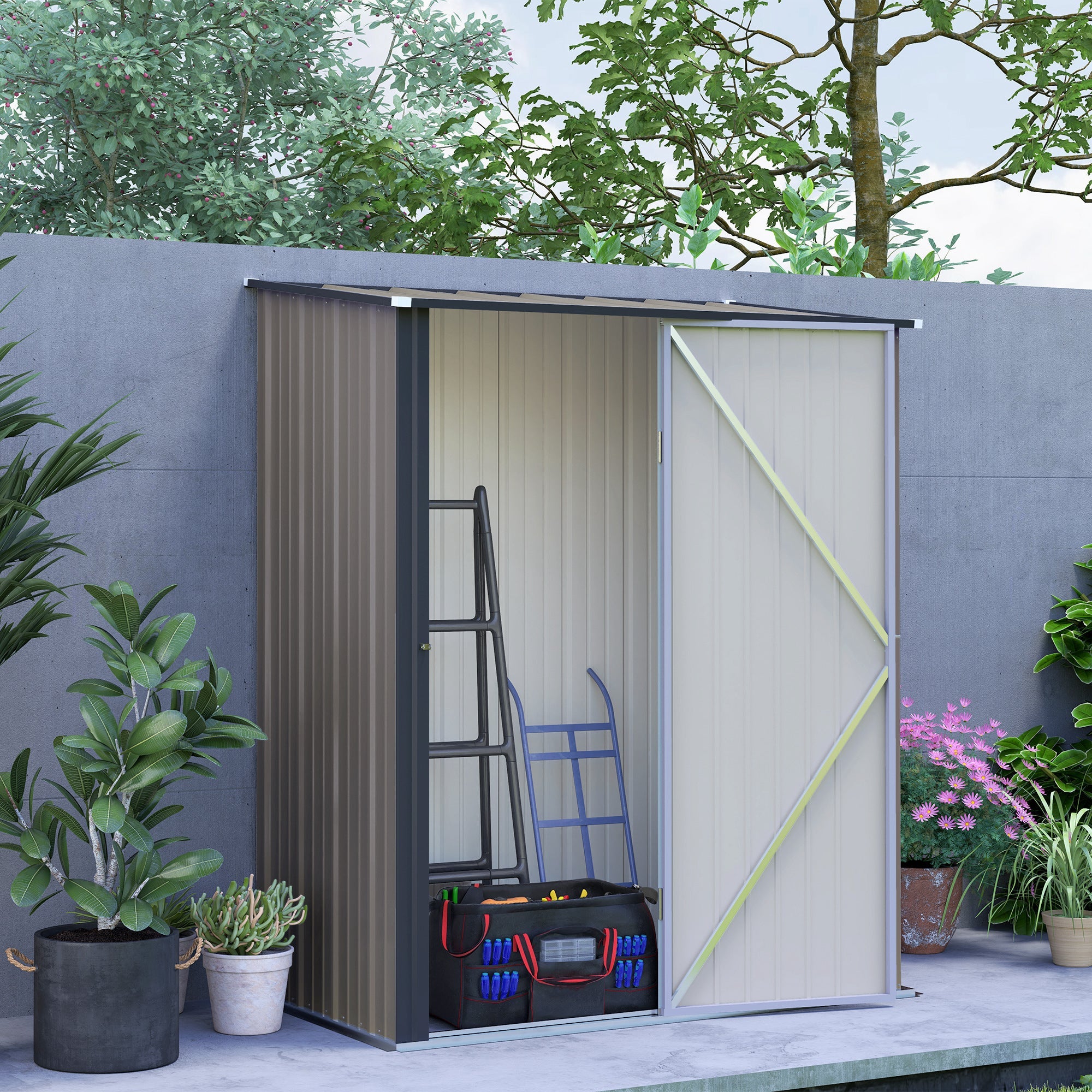 Outsunny 5' x 3' Outdoor Storage Shed, Steel Garden Shed with Single Lockable Door, Tool Storage Shed for Backyard, Light Grey