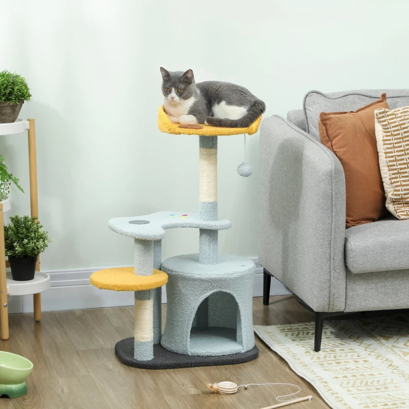 Cat Tree for Indoor Cats, 31.5 inch Cat Tower with Plush Perch, Platform, Condo, Scratching Post and Toy Ball, Blue