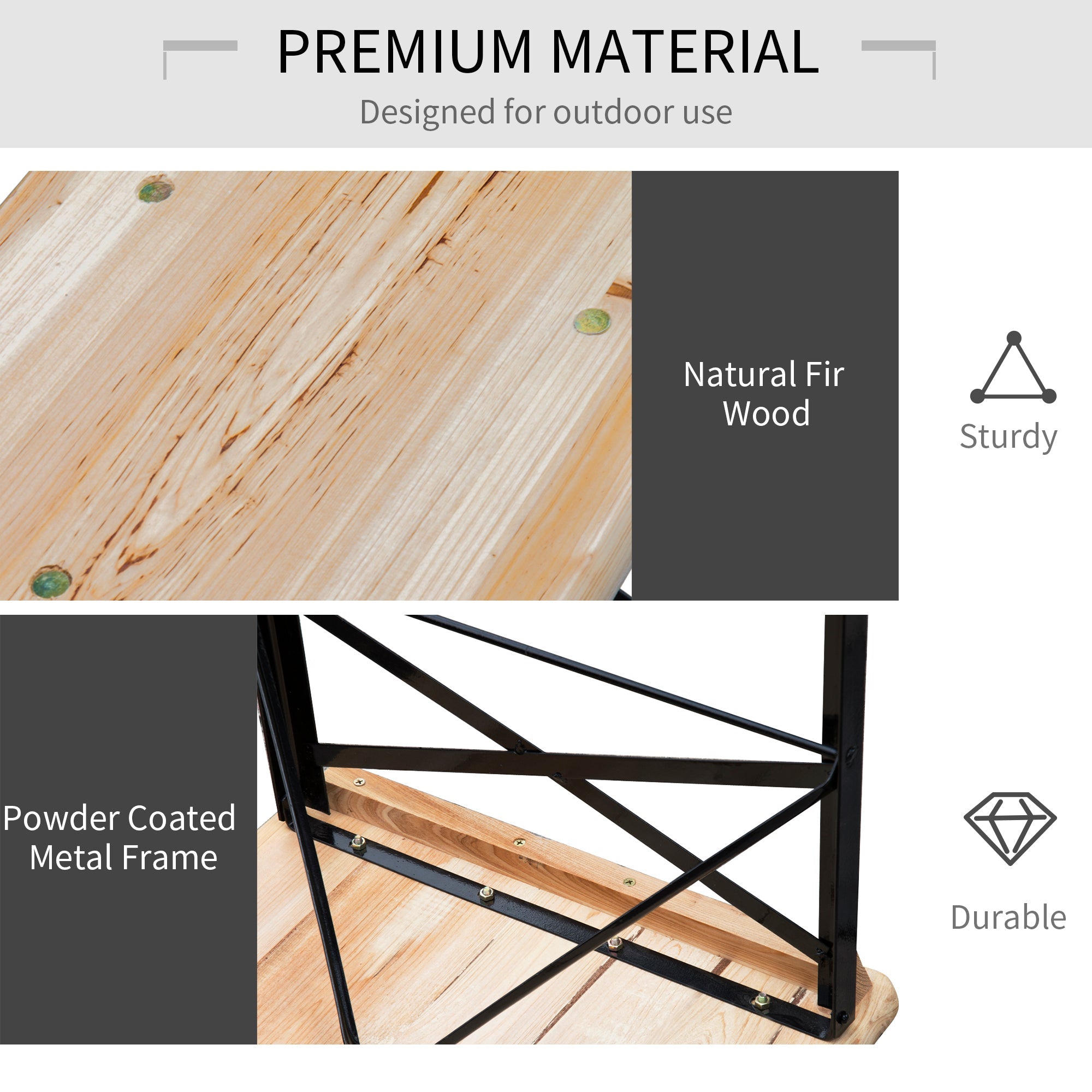 Outsunny Portable Picnic Table Bench Set 71" Heavy Duty 3 Piece Outdoor Family Gatherings