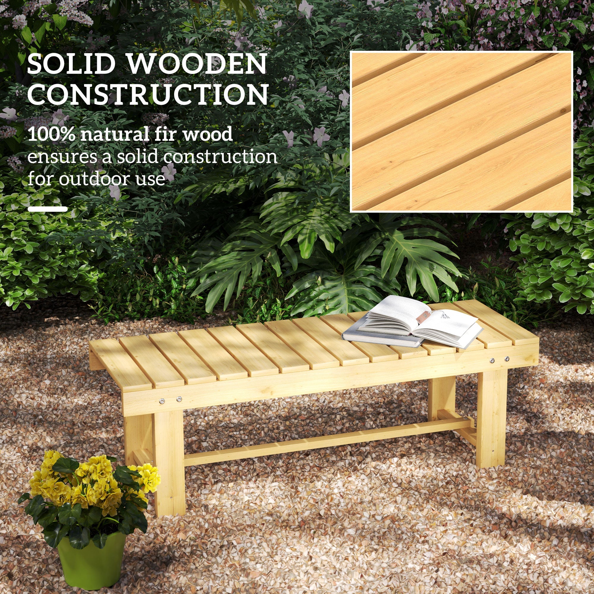 Outsunny 43.25" Outdoor Wood Garden Bench Backless Patio Fir Wood Loveseat Backyard Park Double Seat 2 Person