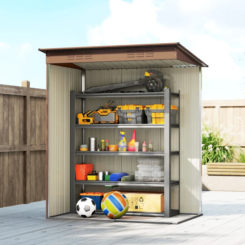 5.2' x 3.5' Outdoor Storage Shed, Easy to Assemble Metal Garden Shed, for Backyard, Lawn, Patio, Light Brown