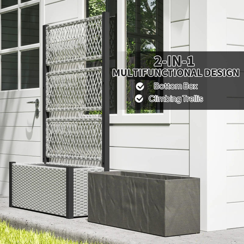 Wicker Outdoor Planter with Trellis, 58" Standing Garden Bed with Liner, Drainage Holes for Climbing Plants, Mixed Grey