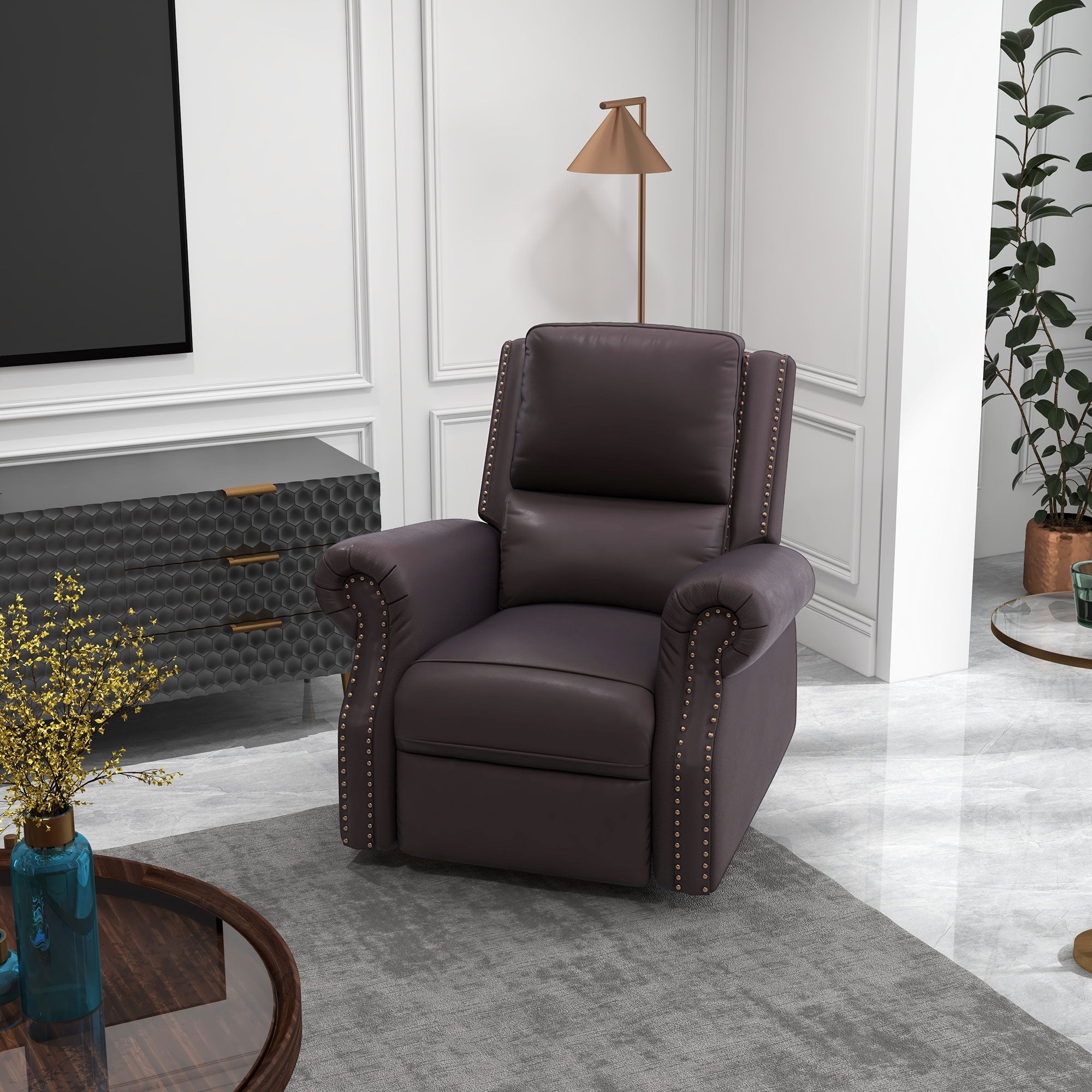 HOMCOM Swivel Recliner Chair, Reclining Sofa, PU Leather Rocker with Thick Padded Back and Seat for Living Room, Brown