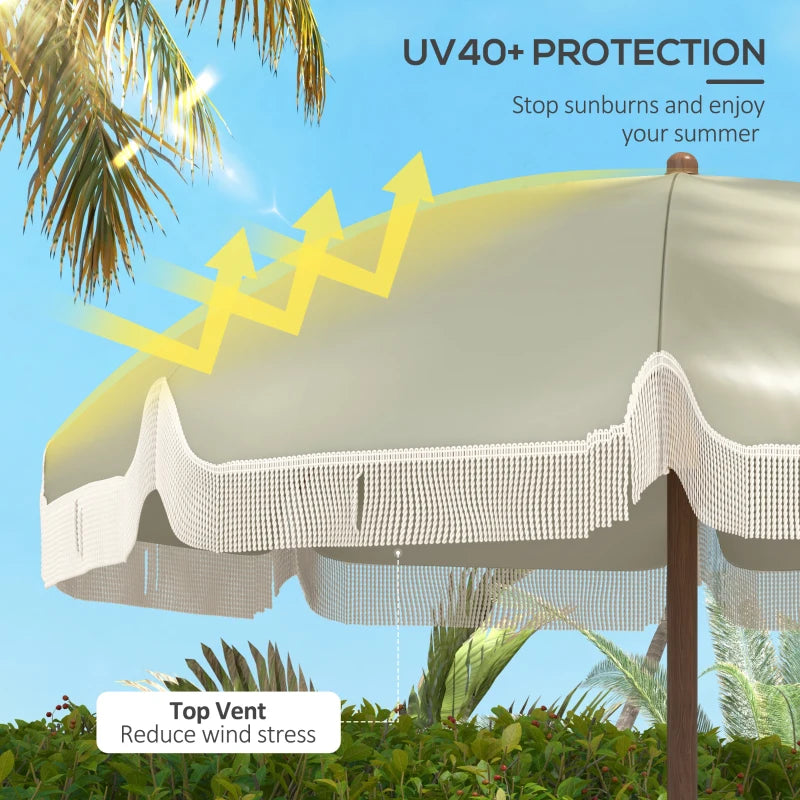 6.2' Beach Umbrella for Travel, Vent, Ruffles, Carry Bag, Portable Outdoor Umbrella for Garden, Light Green